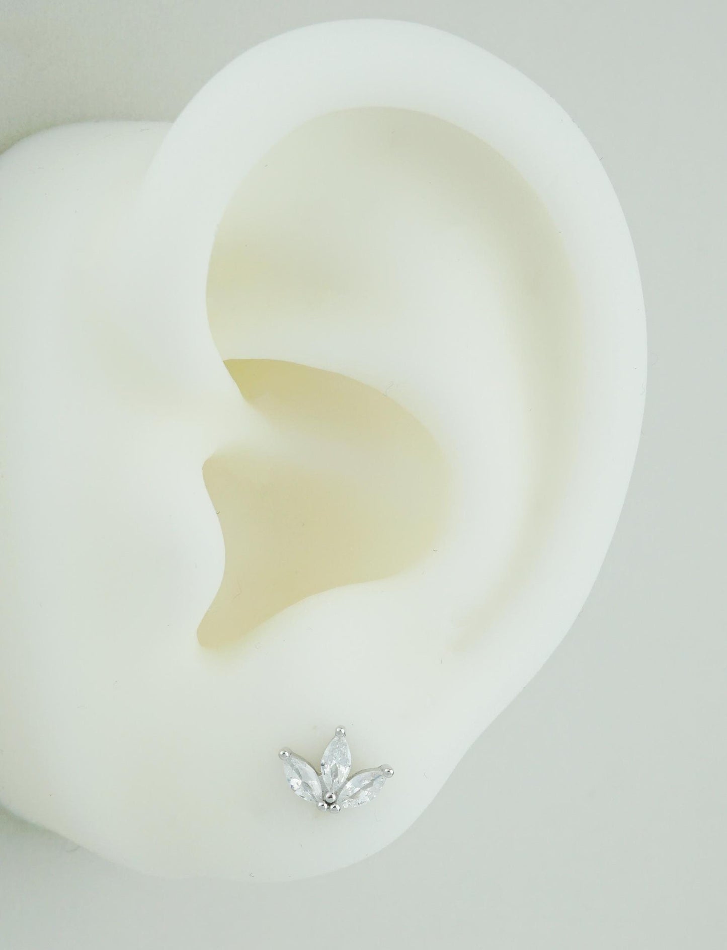 1 pc of Triple Marquise Clear CZ Stud Earring in Sterling Silver or Plated Gold, Trio Gem Stacking Ear Lobe Piercing Jewelry