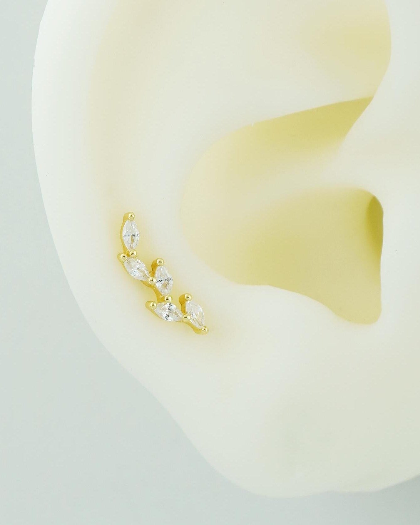 1 pc of Marquise CZ Leaf Flat Screw Back Stud Earring in Gold Plated over Sterling Silver, 16 Gauge 6mm/8mm Post