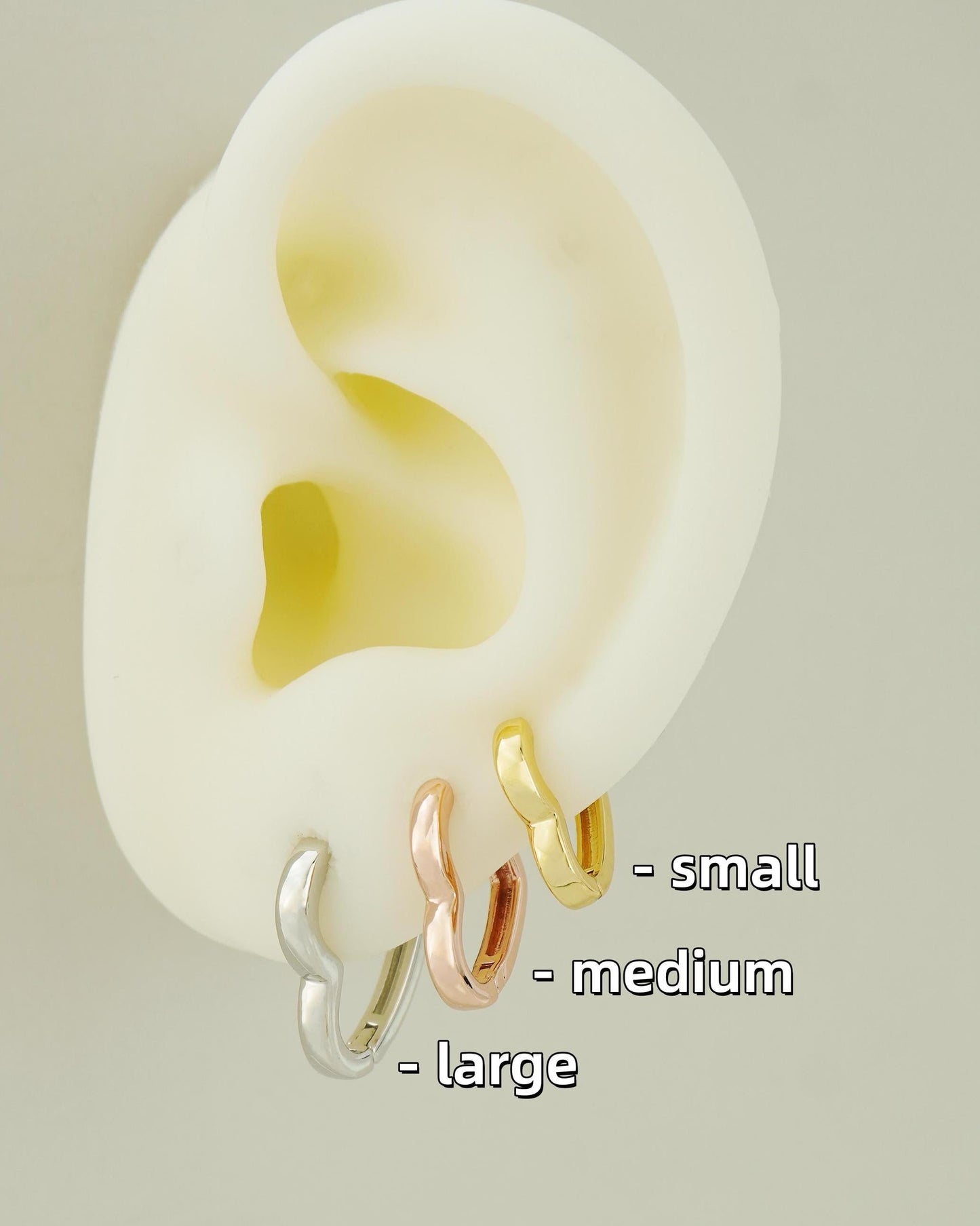 Pair of Minimal Love Heart Huggie Hoop Earrings in Brass Plated with Rhodium, Gold, Rose Gold