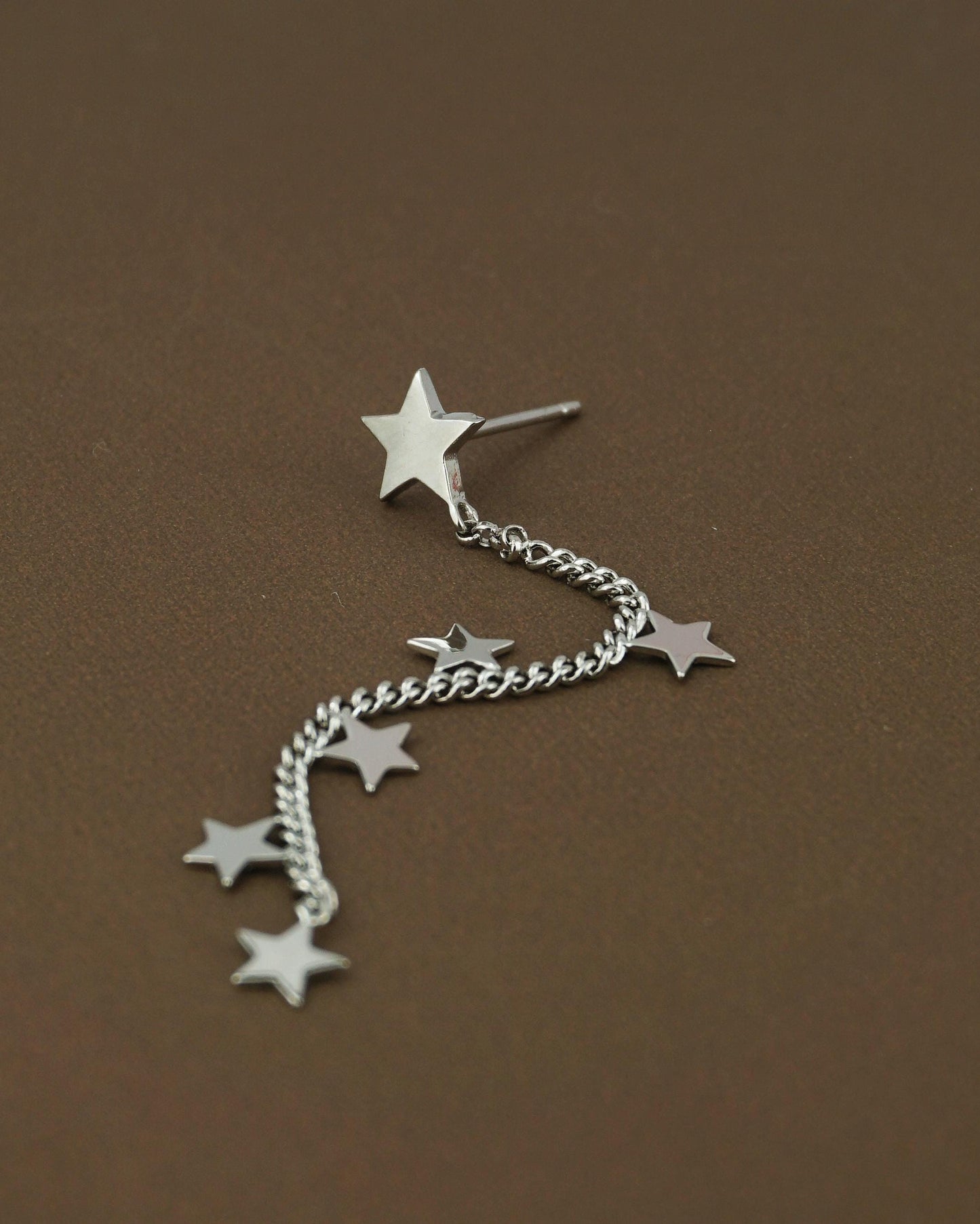 1 pc of 6 Mini Star Stud Earring in Sterling Silver or Plated Gold, Dangly Celestial Charm on Curb Chain