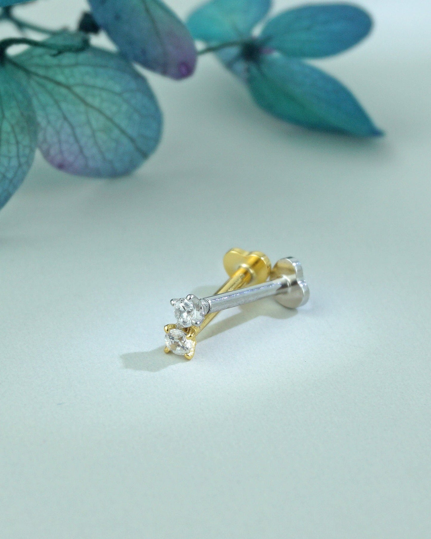 1 pc of Tiny 2mm CZ Crystal Dot Stud Earring with Heart Shape Flat Back in Sterling Silver or Plated Gold