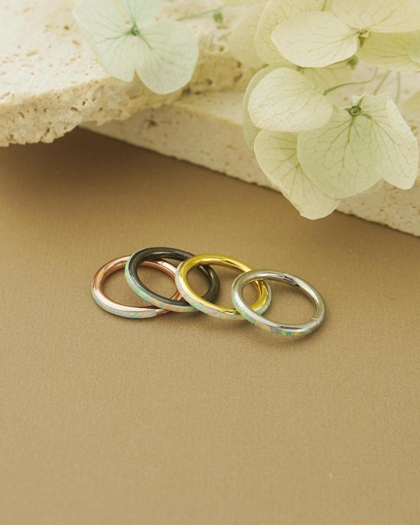 1 pc of 16G Hinged Opal Conch Ring, Stainless Steel Earring Hoop, 4 Colors, Helix Cartilage Segment Clicker, Nose Septum Piercing Jewelry