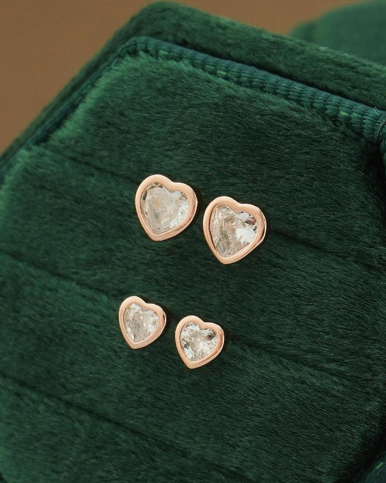 Pair of Tiny CZ Heart Sterling Silver Stud Earrings in Rhodium, 14ct Gold or Rose Gold Plated, 2 Sizes Simple Stacking Earlobe Jewelry