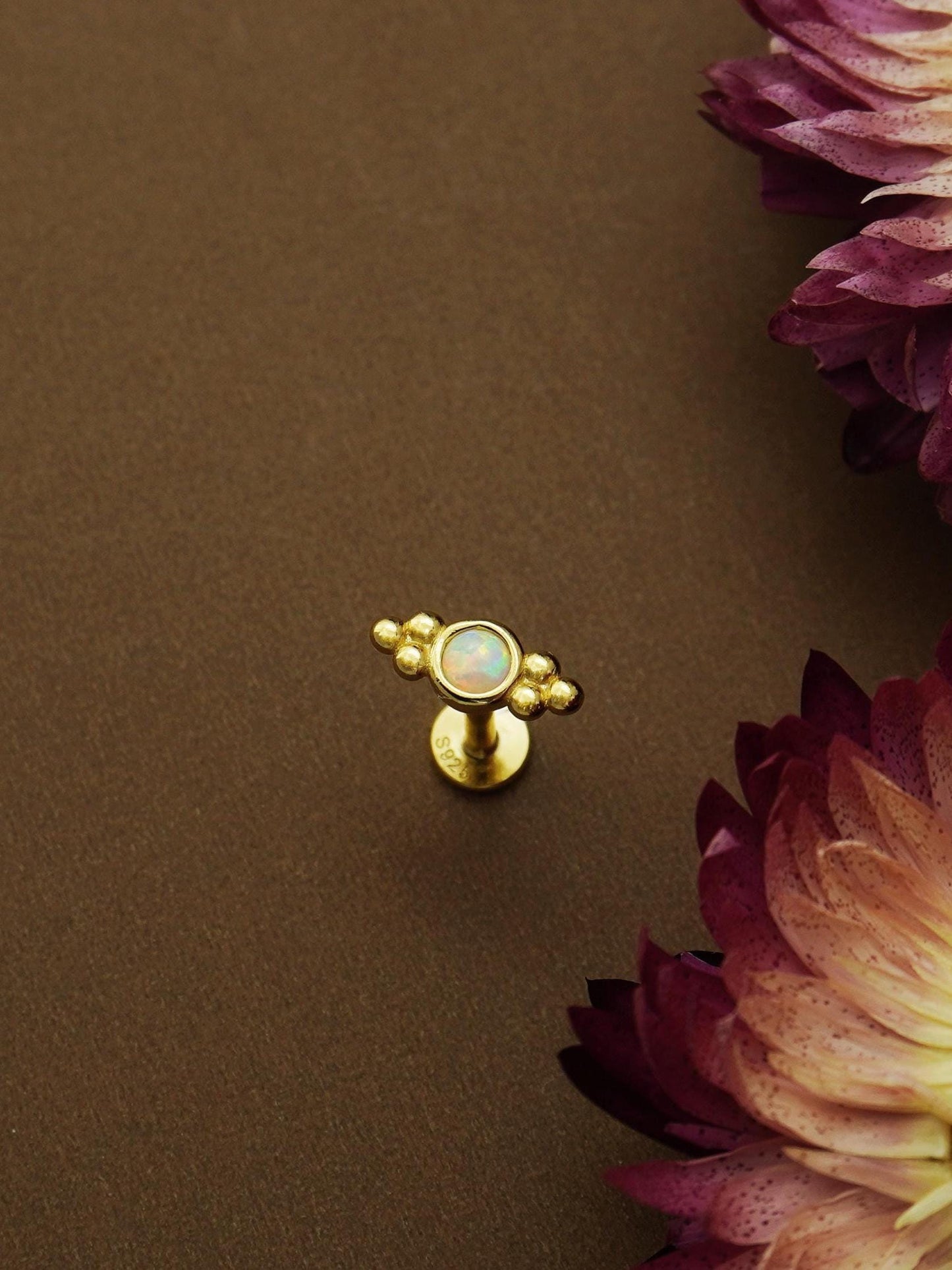 1 pc of Fire Opal Stud Earring in Gold Plated over Sterling Silver, Tiny Gem Delicate Earlobe Cartilage Tragus Piercing Jewelry