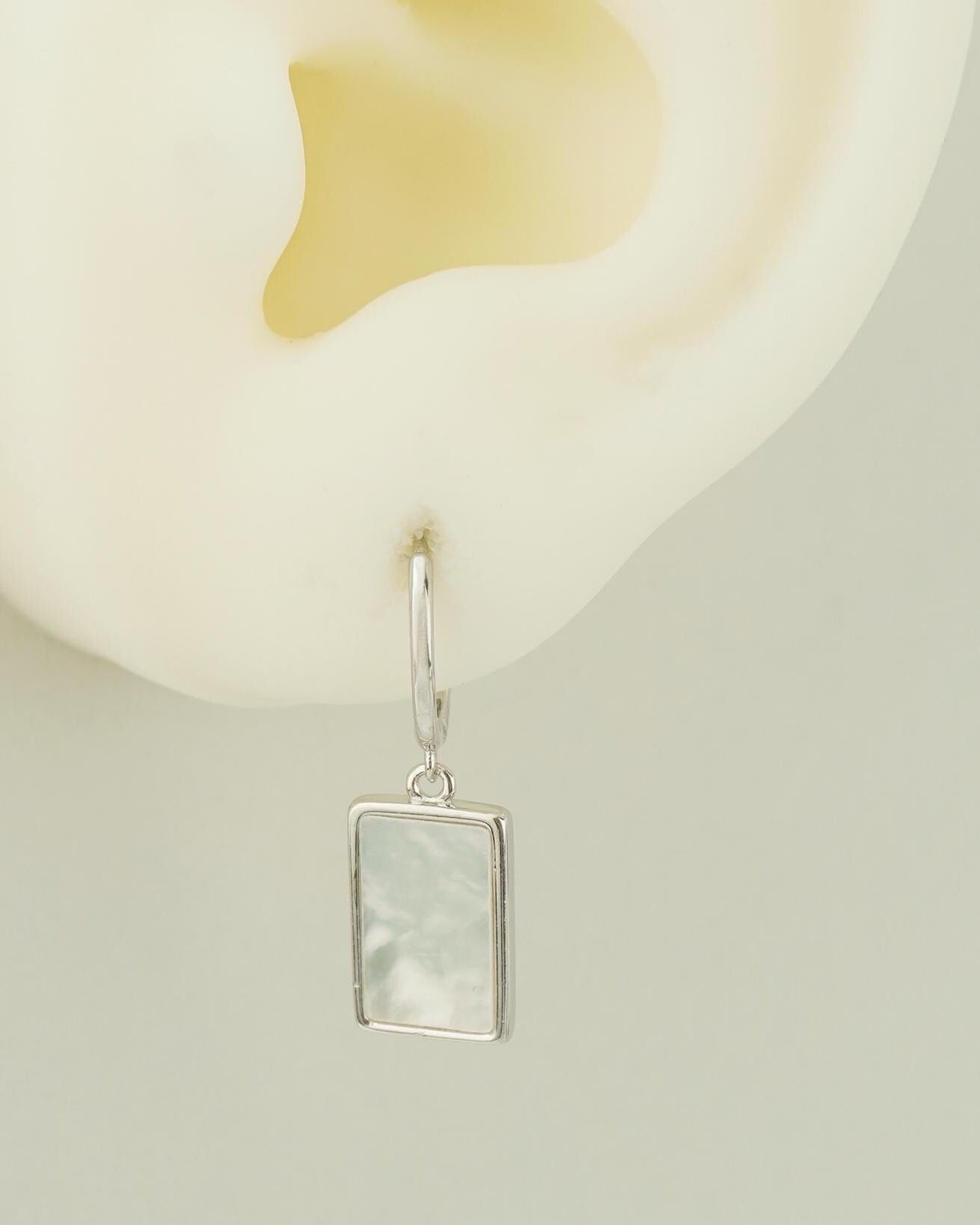 Pair of Dangly Rectangle Shell Charm Sterling Silver Hoop Earrings in Rhodium or 18ct Gold Plated