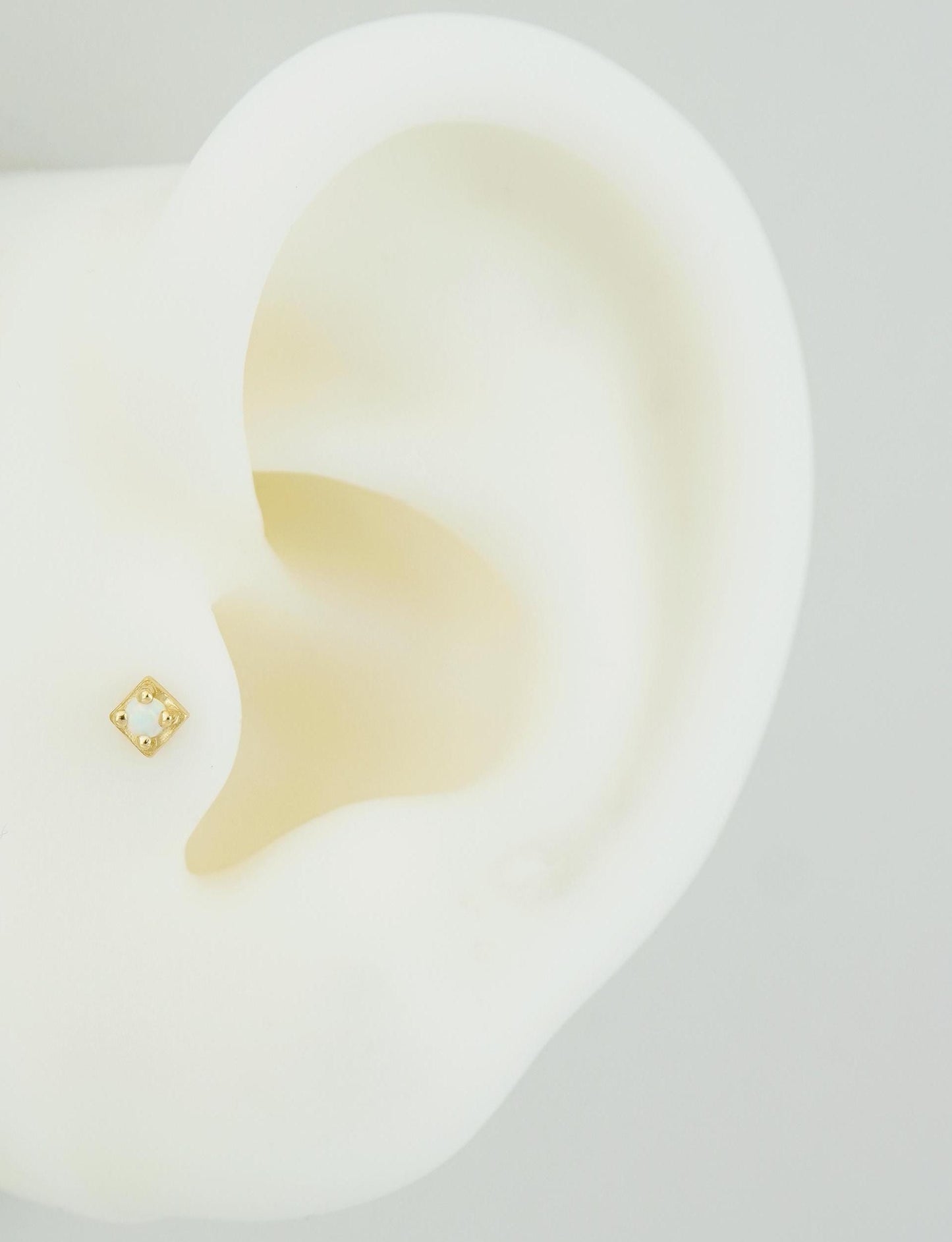 Pair of VERY TINY Opal Stud Earrings in Sterling Silver or Plated Gold, Tiny Gem Delicate Stacking Jewelry