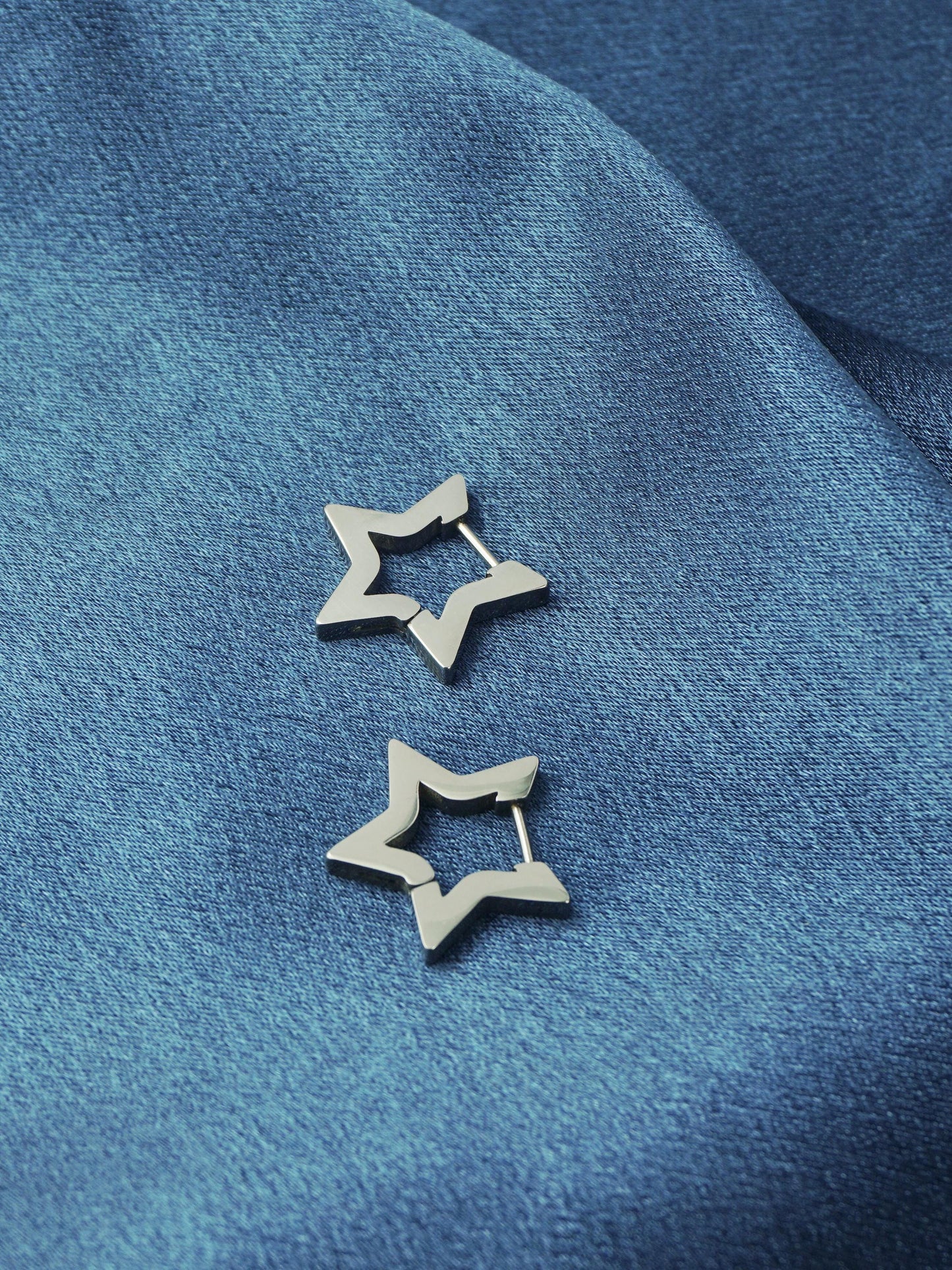 Pair of Star Huggie Hoop Earrings in Stainless Steel, Bold & Thick Statement Ear Jewelry