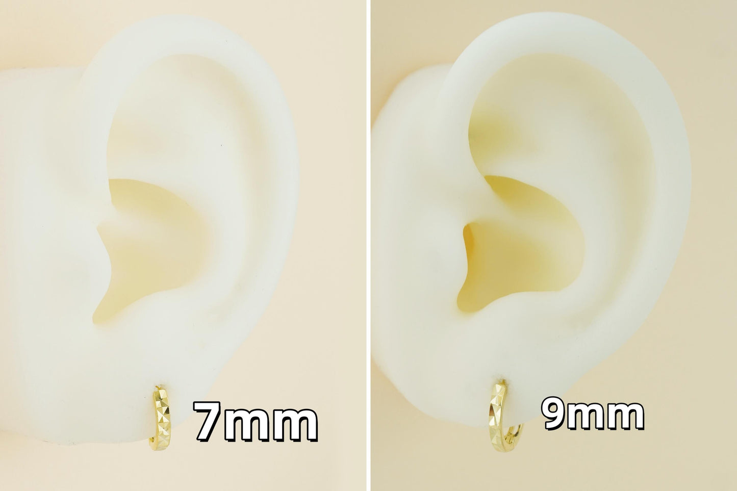 Pair of Minimalist Diamond Cut Huggie Hoop Earrings in Sterling Silver or 18ct Gold Plated, Simple Faceted Jewelry