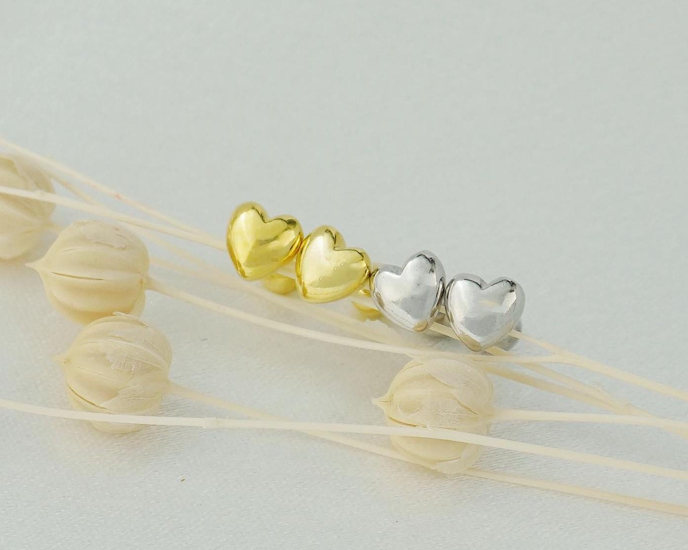 Pair of Tiny Love Heart Stud Earrings in Sterling Silver or 18ct Gold Plated, Sleep-in Ball Screw Back, Dainty Stacking 3/4/5mm Jewelry