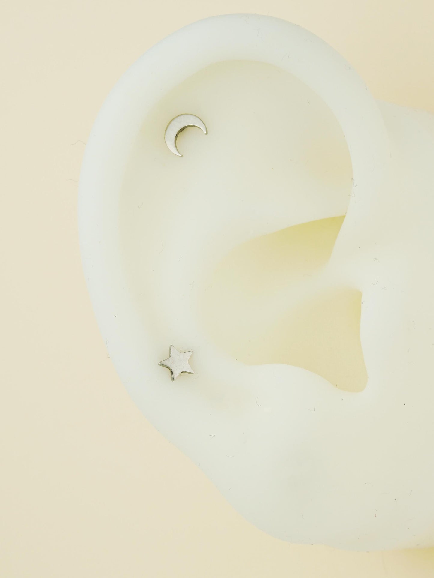 Pair of Stainless Steel Tiny Crescent Moon & Star Push-in Stud Earrings in Steel or Gold