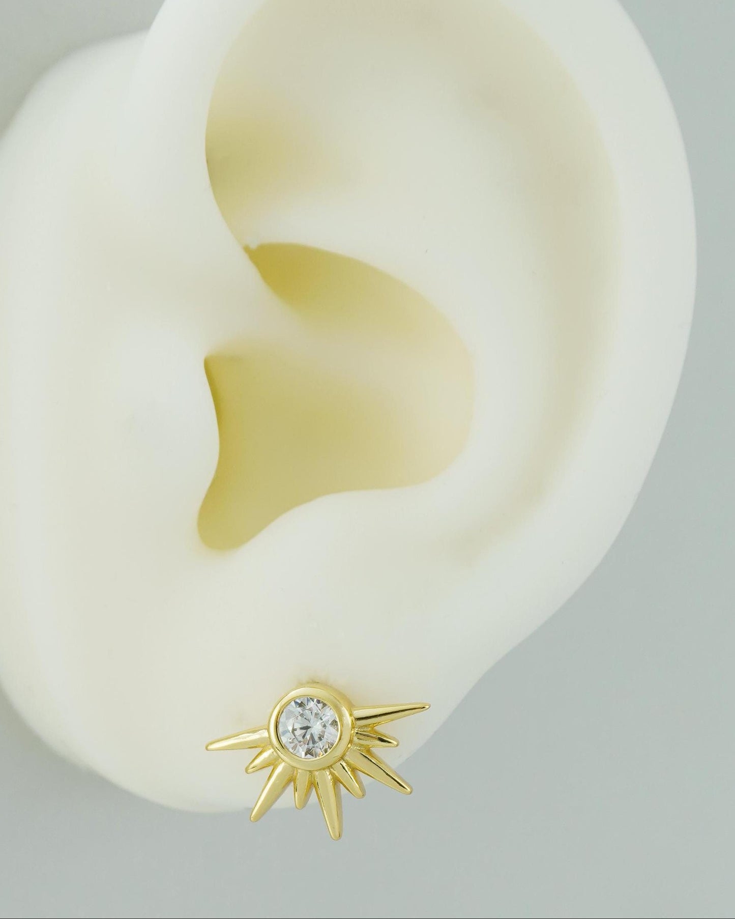 CZ Sunshine Stud Earring, 18ct Gold Plated over Sterling Silver, Celestial Sunburst Jewelry