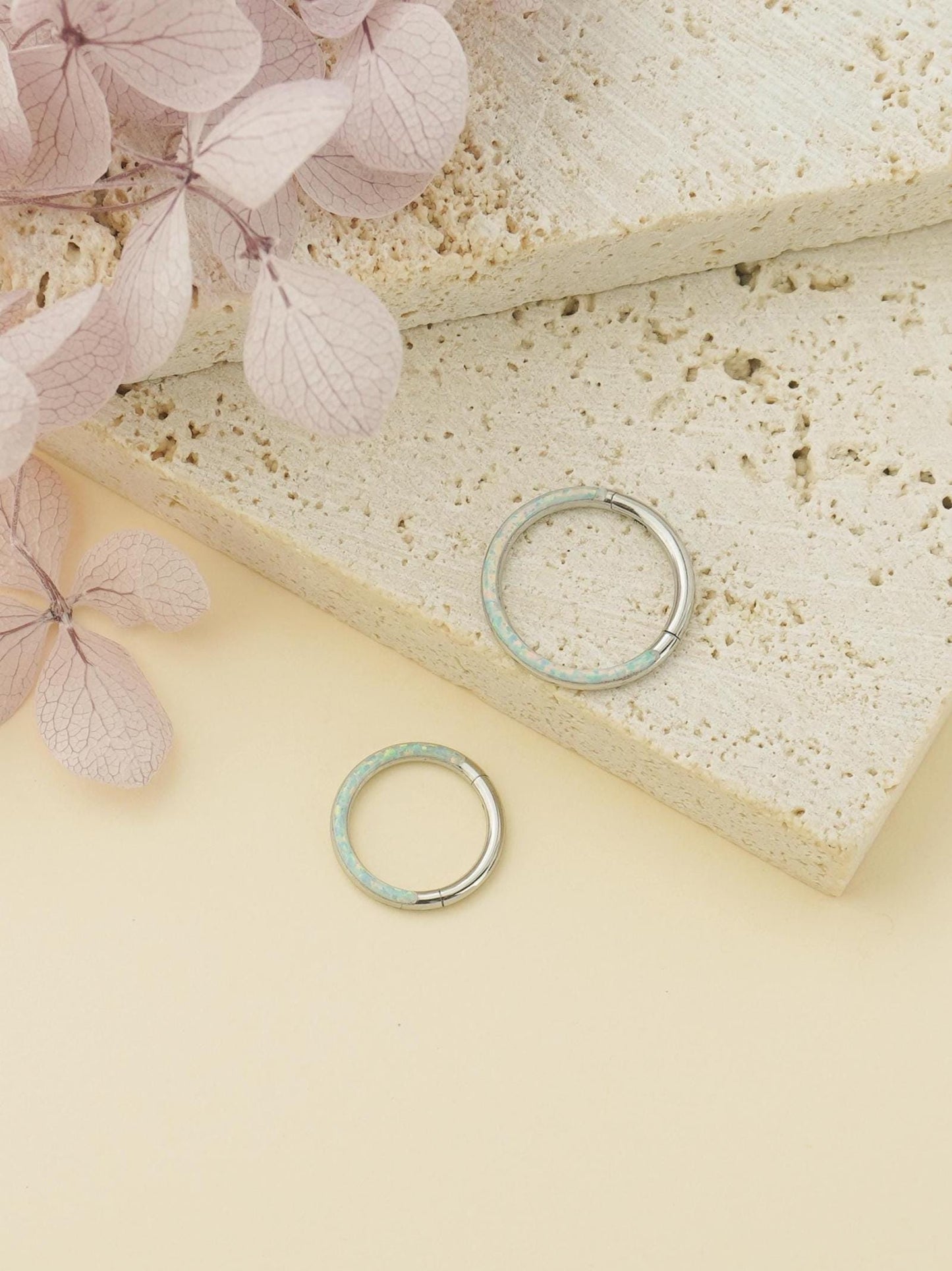 1 pc of 16G Hinged Opal Daith Ring, Stainless Steel Earring Hoop, 4 Colors, Helix Cartilage Segment Clicker, Nose Septum Piercing Jewelry