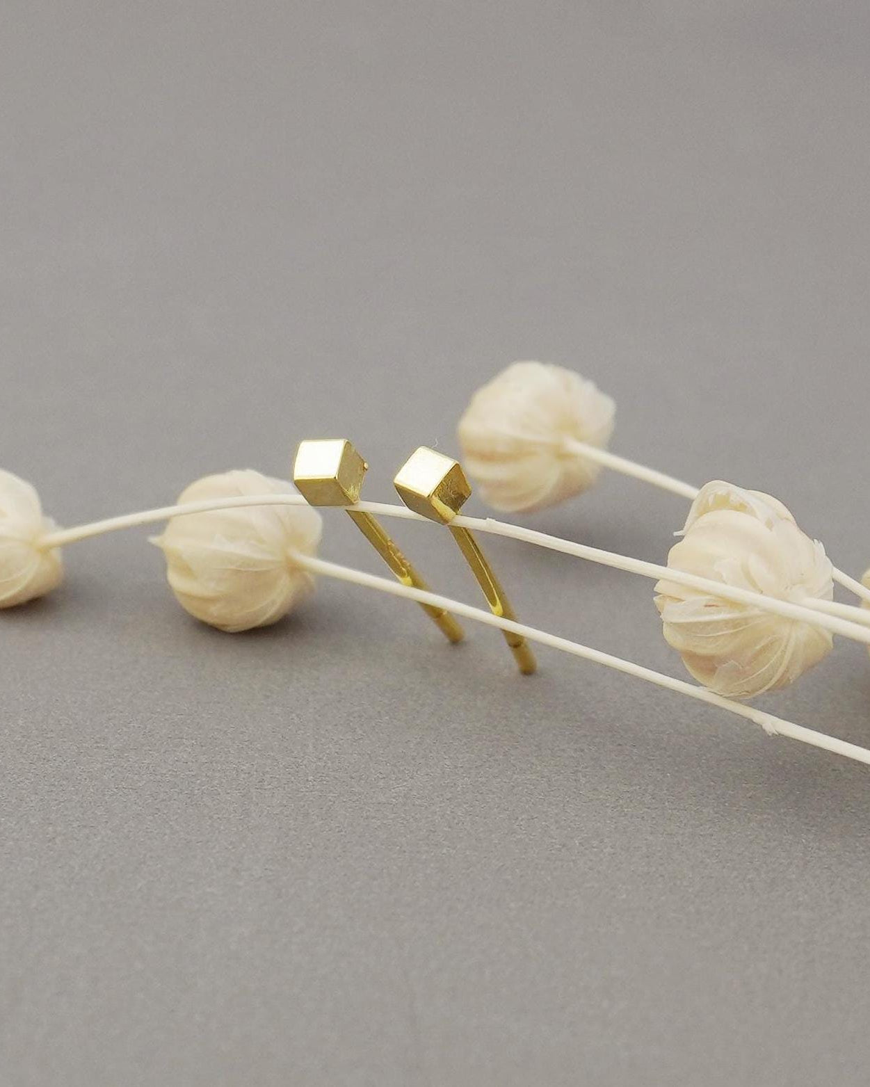 Pair of Tiny 2mm Square Cube Stud Earrings in Sterling Silver or 14ct Gold Plated