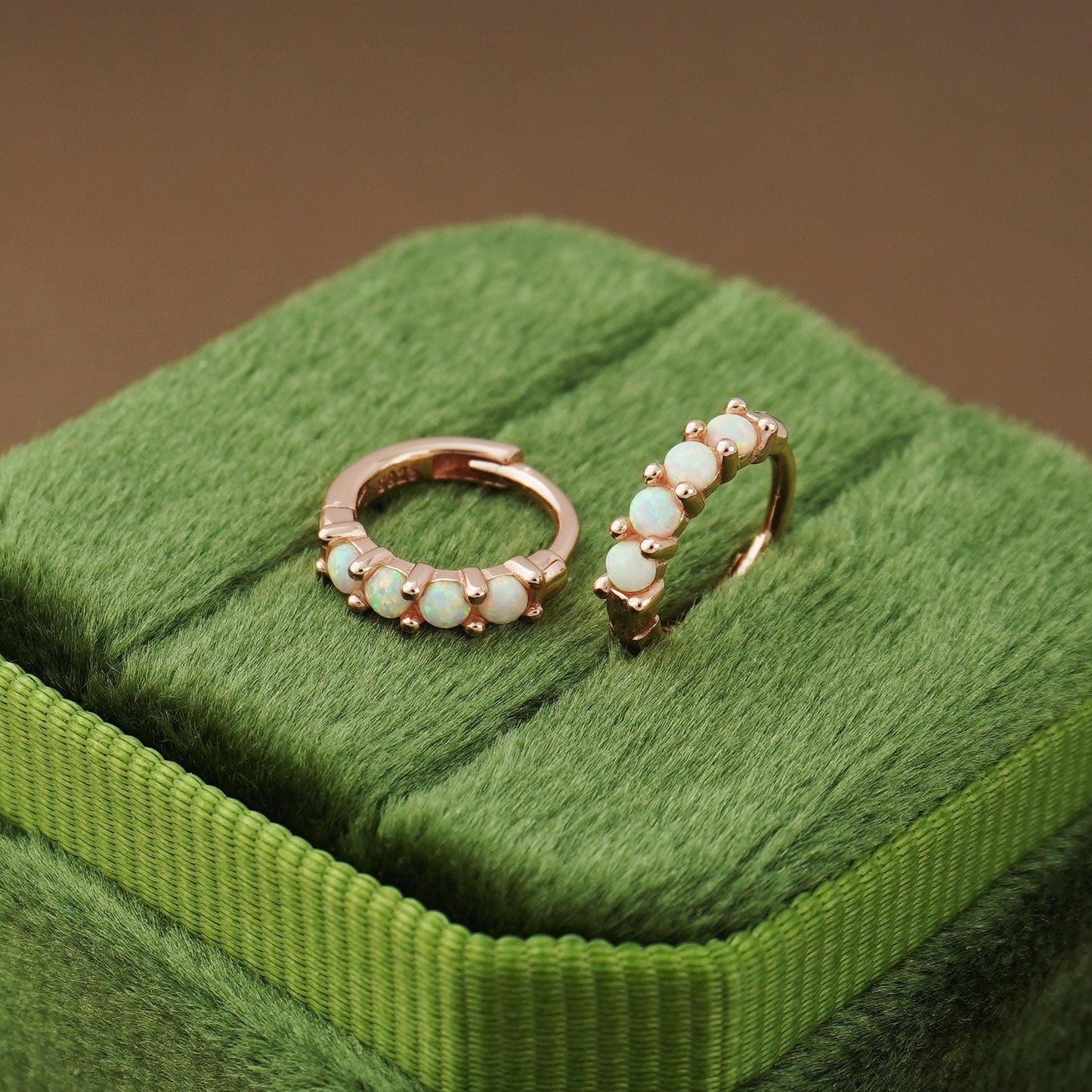 Pair of Elegant Opal Gemstone Huggie Hoop Earrings in Sterling Silver, 18ct Gold or Rose Gold