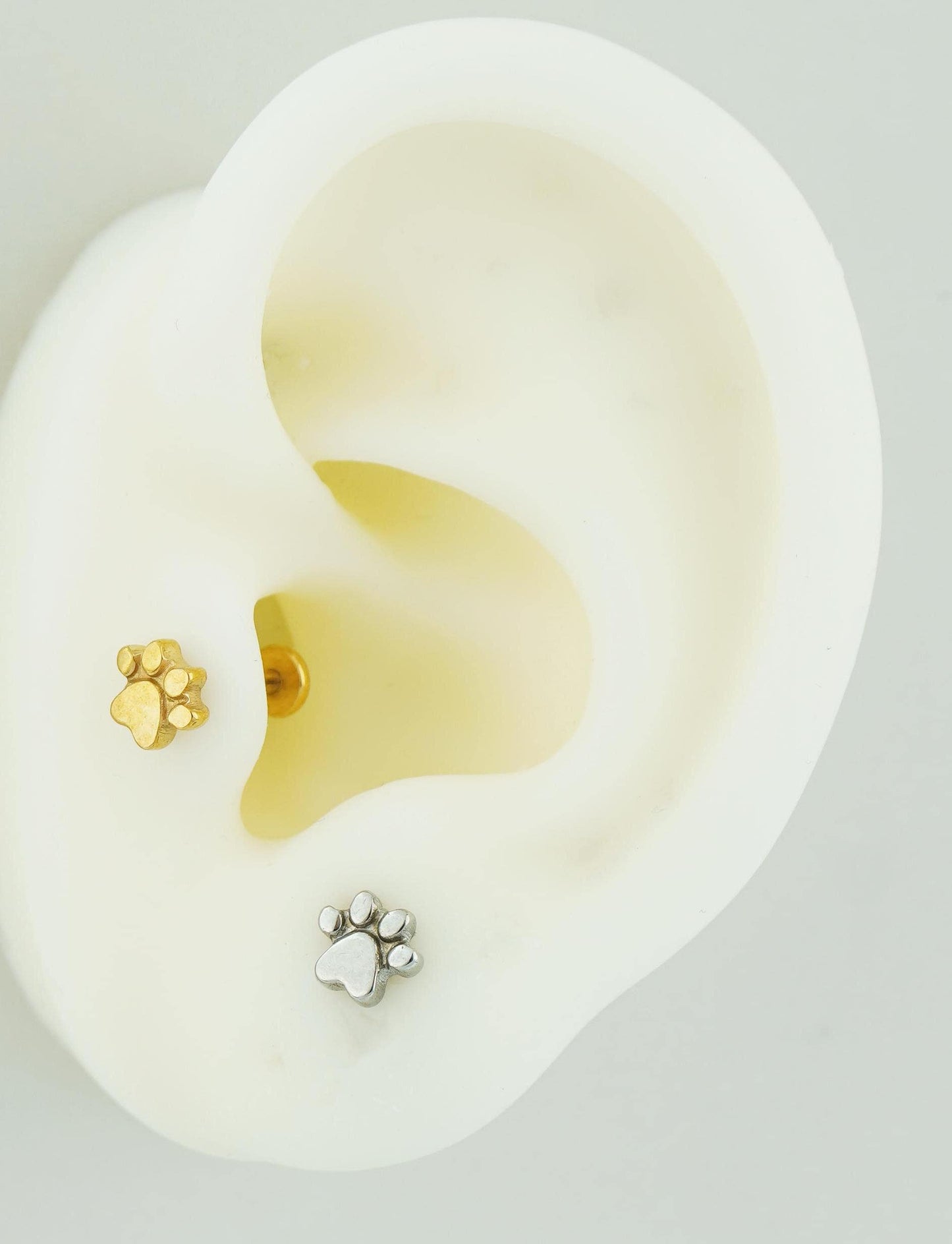 1 pc of Paw Print Stainless Steel Flat Screw Back Stud Earring in Steel, Gold, Black or Rose Gold, 16Gauge 6mm/8mm Post