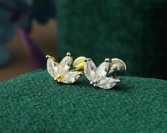 1 pc of Triple Marquise Clear CZ Stud Earring in Sterling Silver or Plated Gold, Trio Gem Stacking Ear Lobe Piercing Jewelry