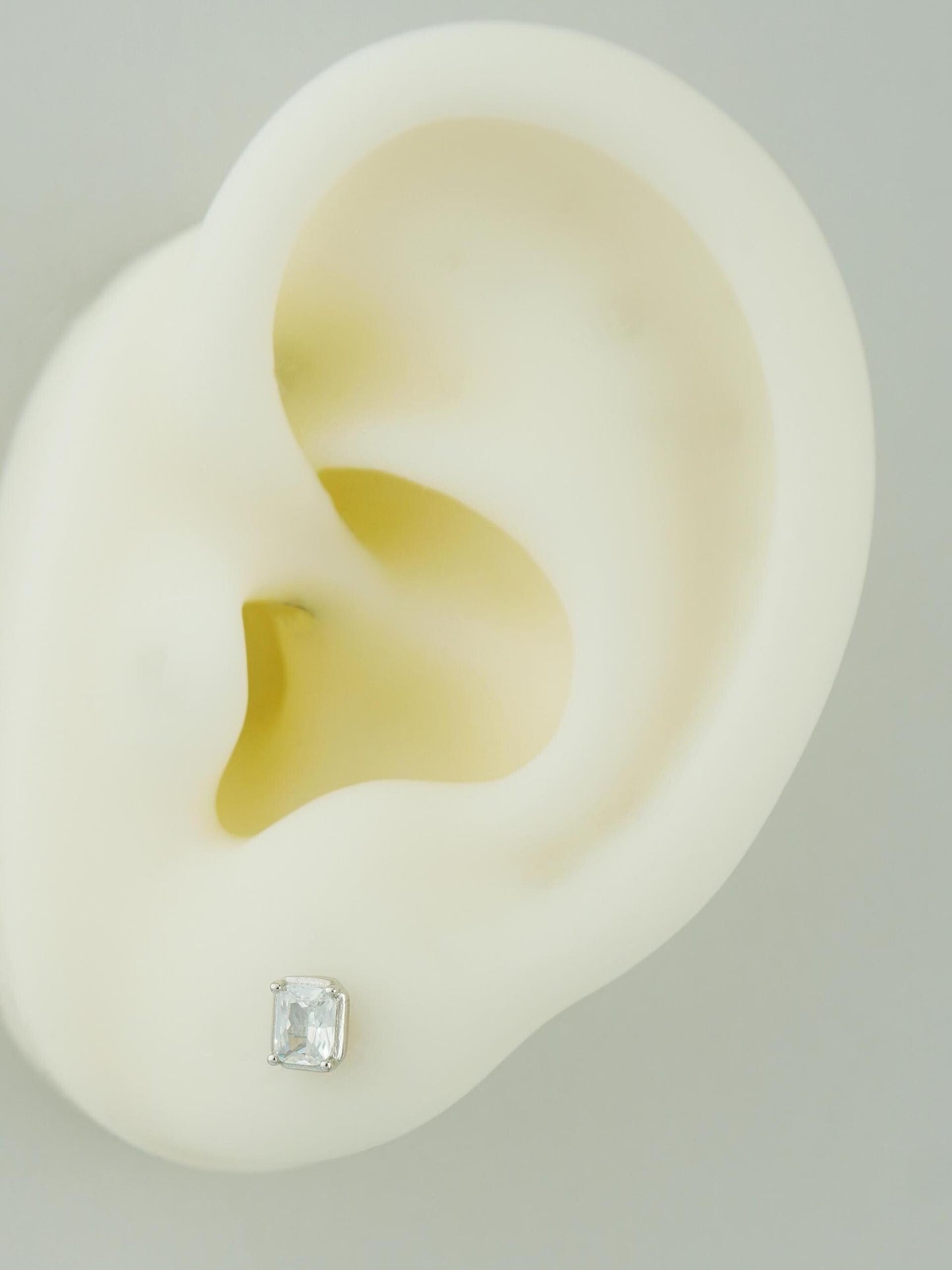 Pair of Emerald-Cut CZ Stud Earrings in Sterling Silver or Gold Plated, Sparkly Rectangle Crystal Stone