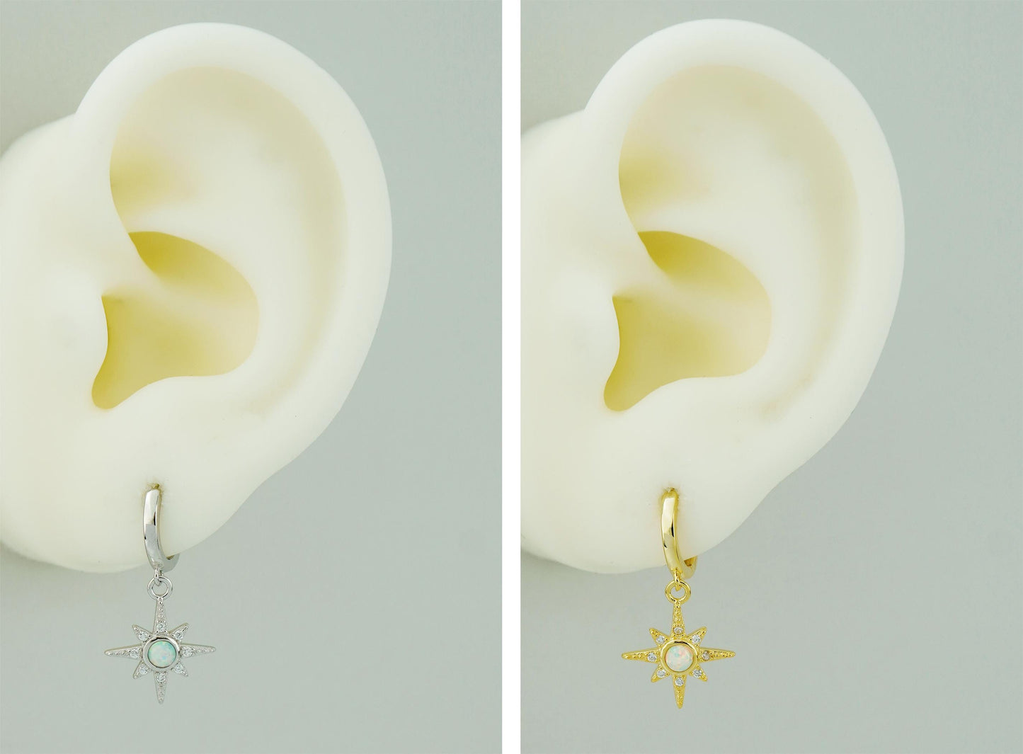 Pair of Opal Starburst Huggie Hoop Earrings in 925 Sterling Silver or 18ct Plated Gold