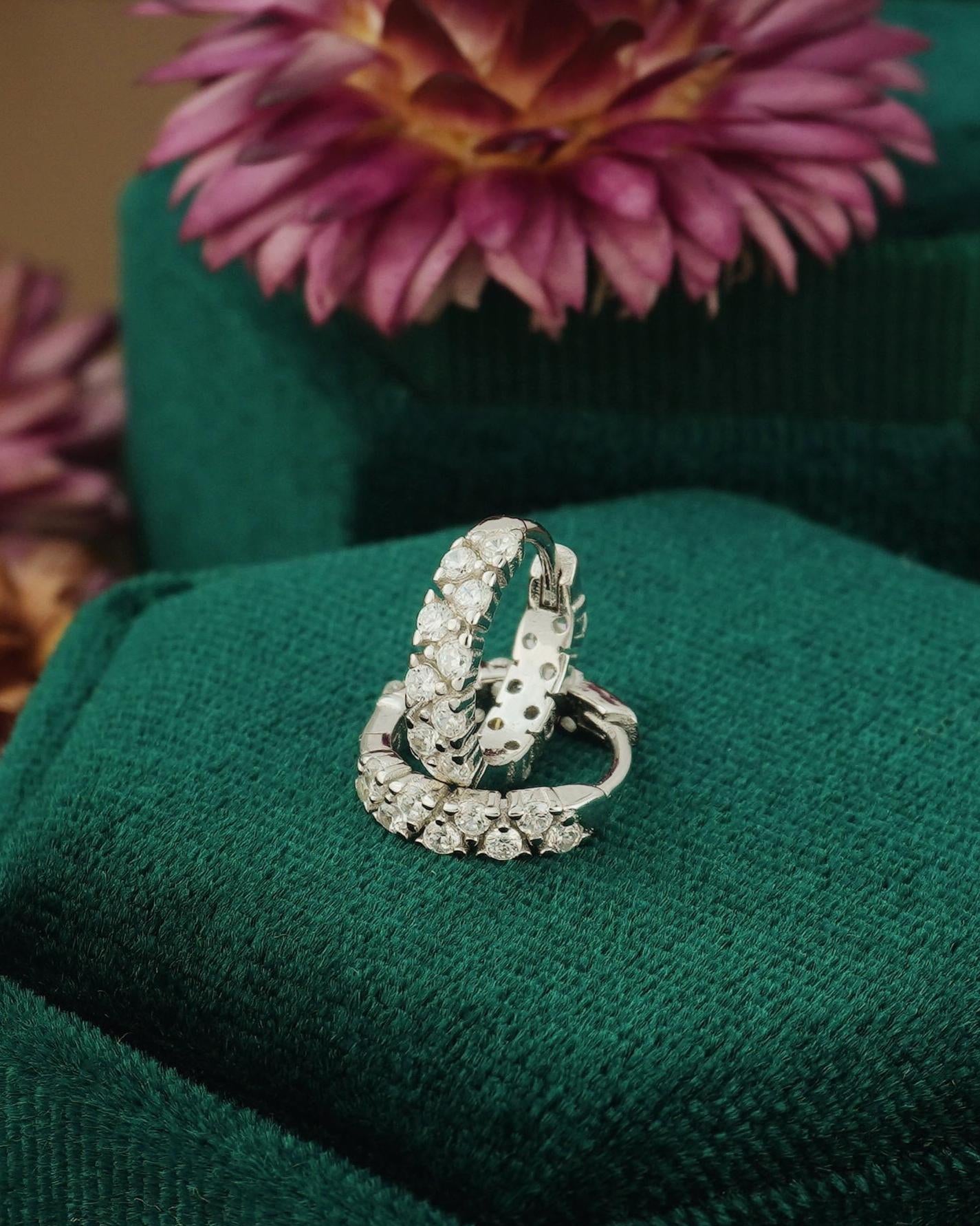 Pair of Statement CZ Huggie Hoop Earrings in Sterling Silver or 18ct Plated Gold, Elegant Sparkly Crystal Gem Ear Jewelry