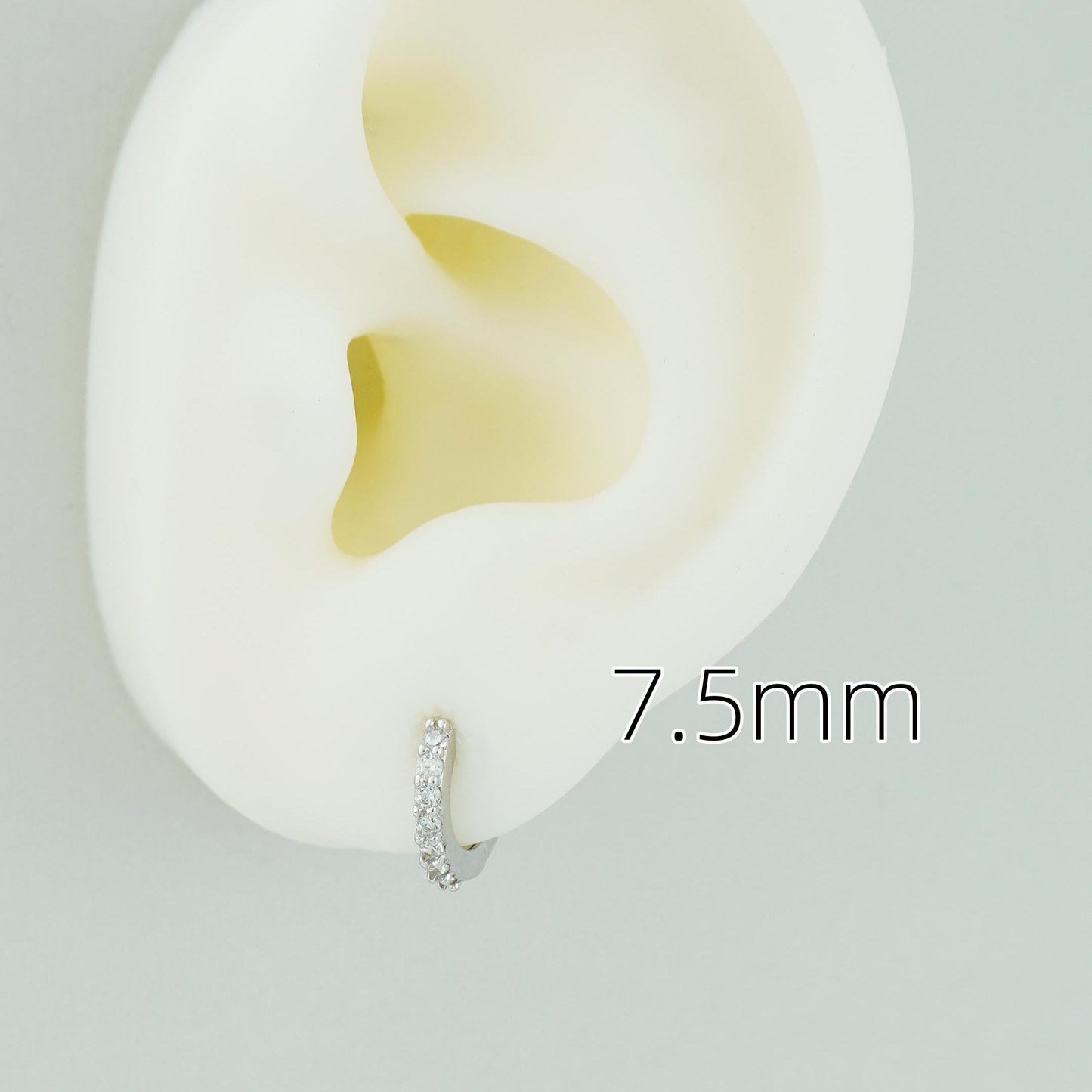 Pair of Skinny CZ Paved Huggie Hoop Earrings in 2 Sizes, Rhodium Plated over Solid Sterling Silver