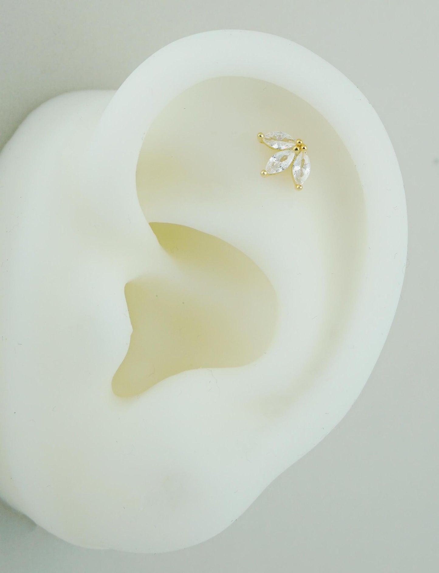 1 pc of Triple Marquise Clear CZ Stud Earring in Sterling Silver or Plated Gold, Trio Gem Stacking Ear Lobe Piercing Jewelry