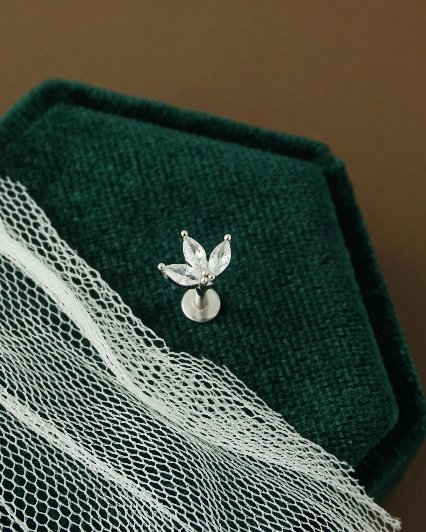 1 pc of Triple Marquise Clear CZ Stud Earring in Sterling Silver or Plated Gold, Trio Gem Stacking Ear Lobe Piercing Jewelry