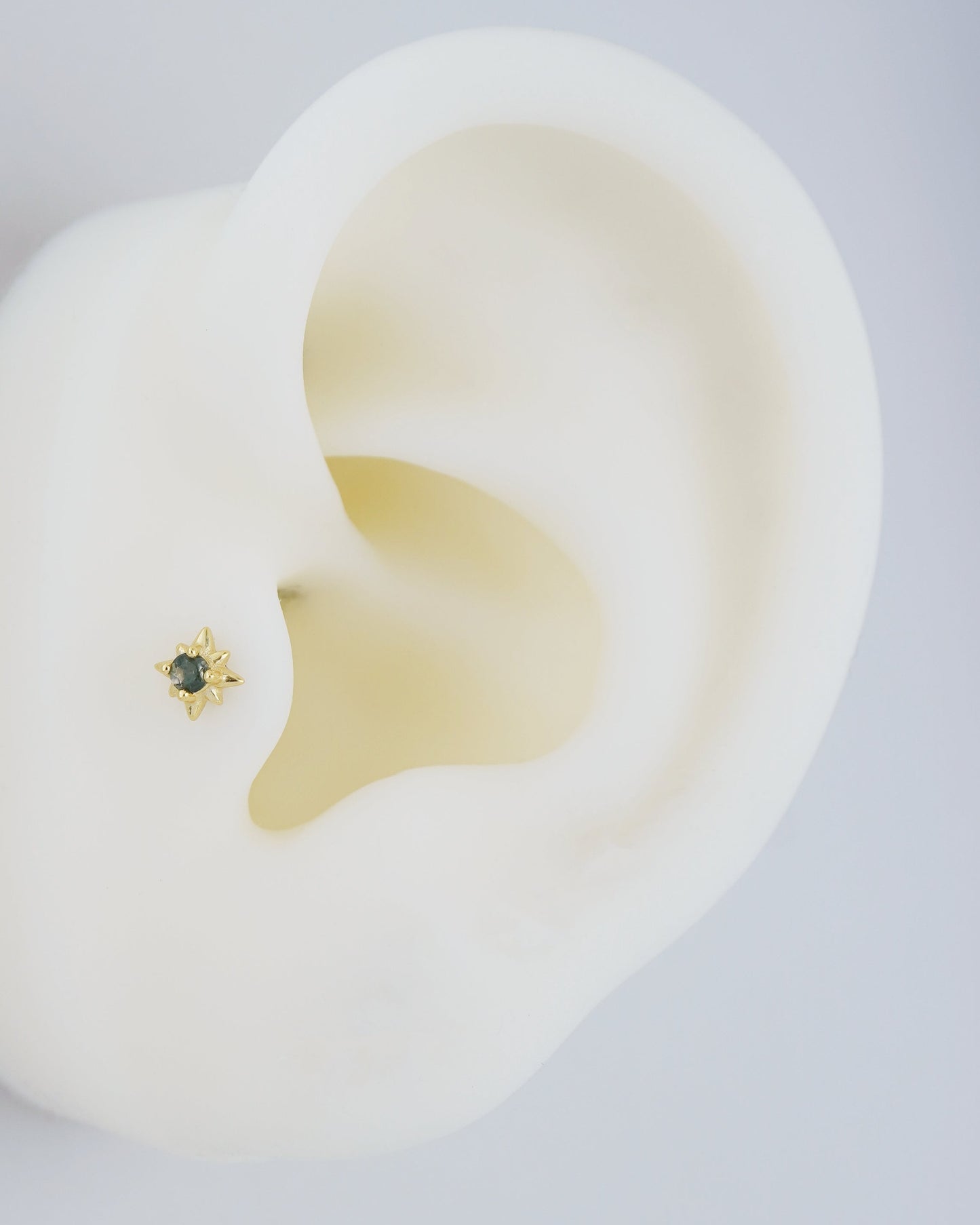 1 pc of Natural Green Moss Agate Starburst Sterling Silver Stud Earring in Rhodium or 18ct Gold Plated