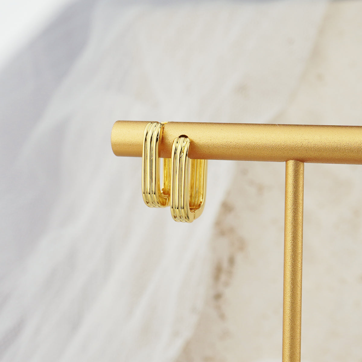 Pair of Brass Layered Ribbed Huggie Hoop Earrings in Gold or Silver Finish, Minimalist Statement Everyday Jewelry