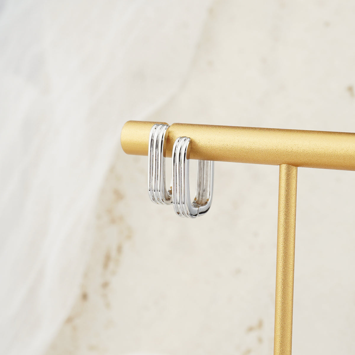 Pair of Brass Layered Ribbed Huggie Hoop Earrings in Gold or Silver Finish, Minimalist Statement Everyday Jewelry