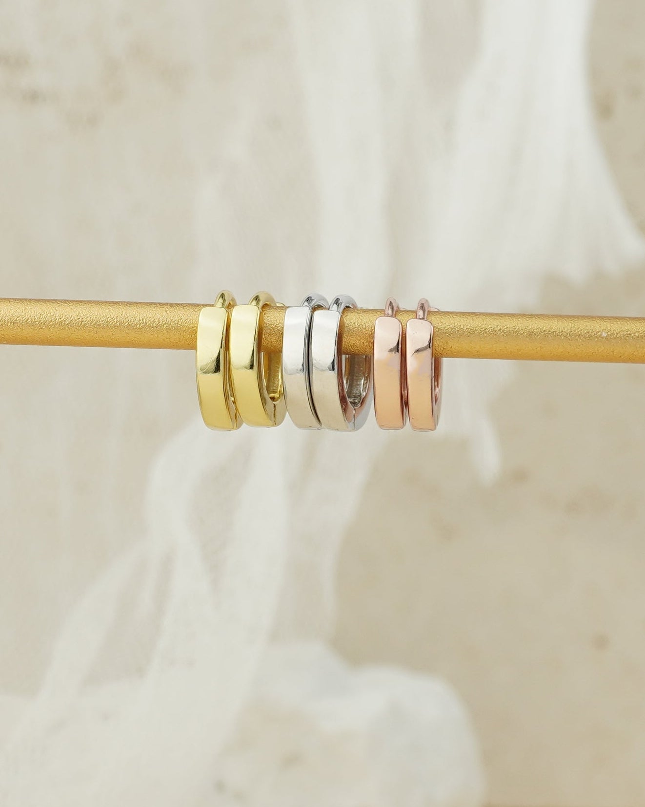 Pair of Square Edge Sterling Silver Huggie Hoop Earrings in Rhodium, 18ct Gold or Rose Gold Plated, 2 Sizes