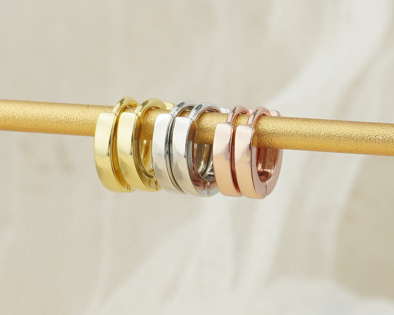 Pair of Square Edge Sterling Silver Huggie Hoop Earrings in Rhodium, 18ct Gold or Rose Gold Plated, 2 Sizes