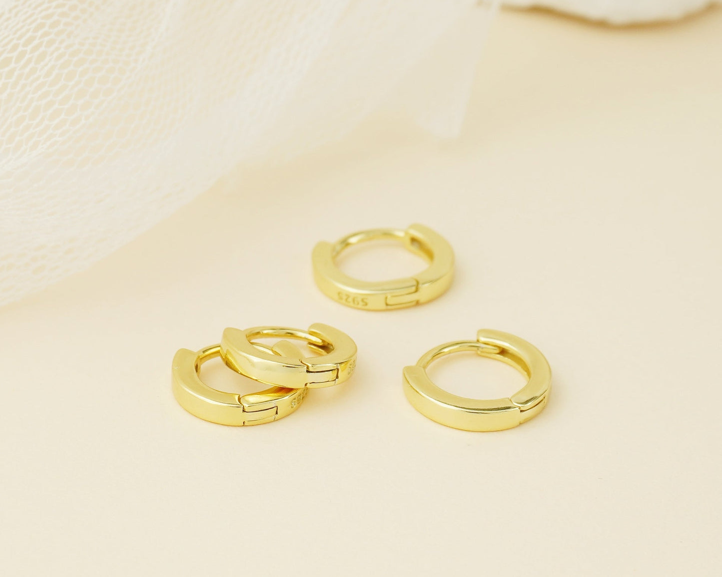 Pair of Square Edge Sterling Silver Huggie Hoop Earrings in Rhodium, 18ct Gold or Rose Gold Plated, 2 Sizes