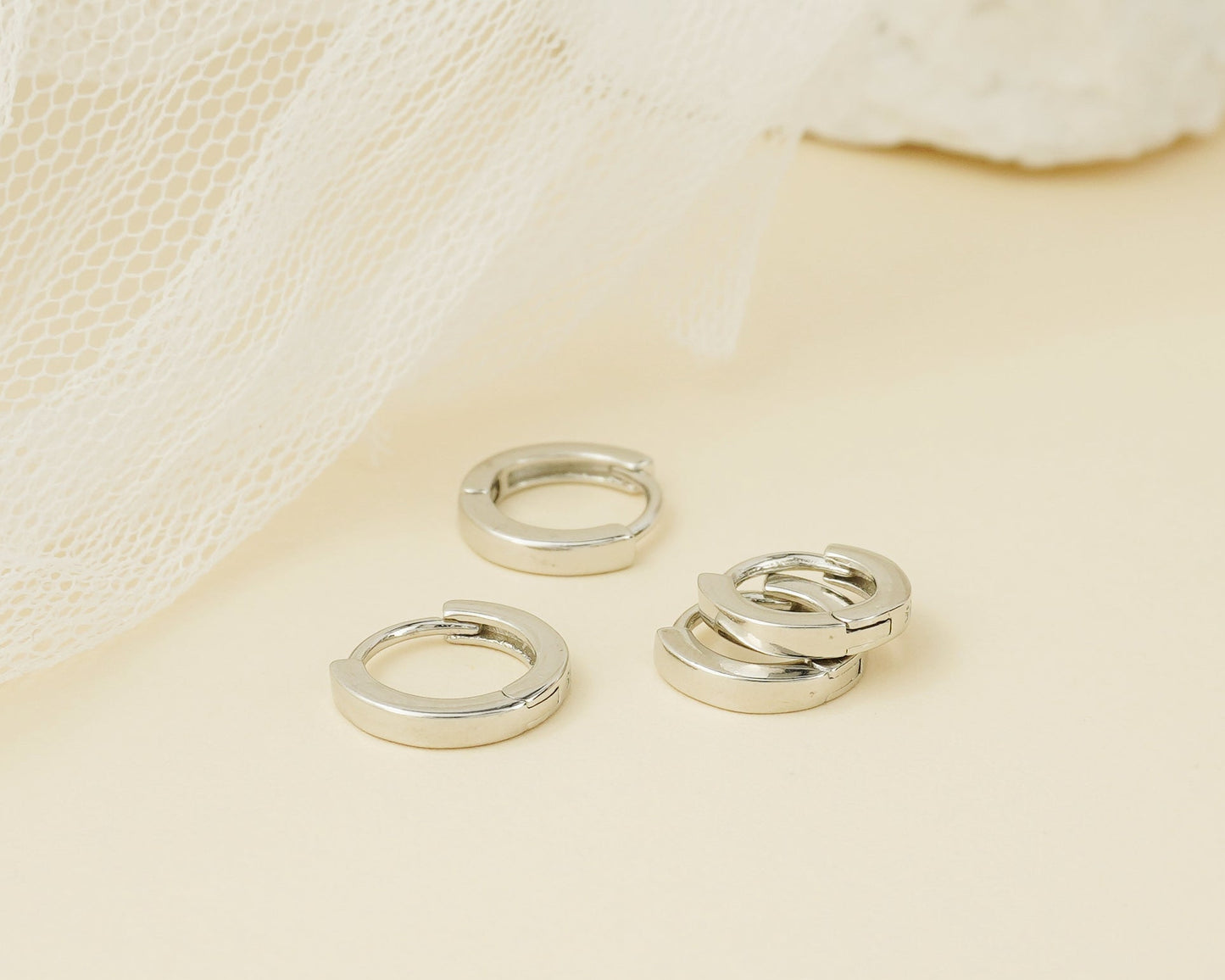 Pair of Square Edge Sterling Silver Huggie Hoop Earrings in Rhodium, 18ct Gold or Rose Gold Plated, 2 Sizes