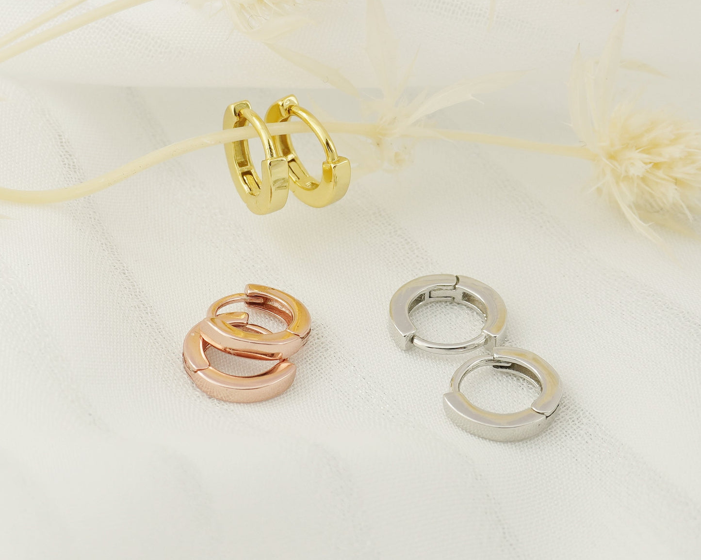 Pair of Square Edge Sterling Silver Huggie Hoop Earrings in Rhodium, 18ct Gold or Rose Gold Plated, 2 Sizes