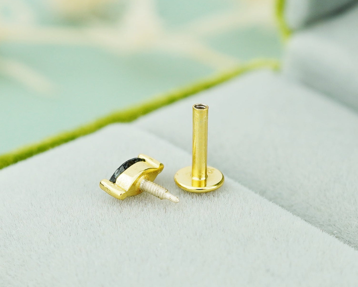 1 pc of Natural Black Rutile Quartz Marquise Shape Stud Earring in Gold Plated over Sterling Silver, 16G 6mm or 8mm Post