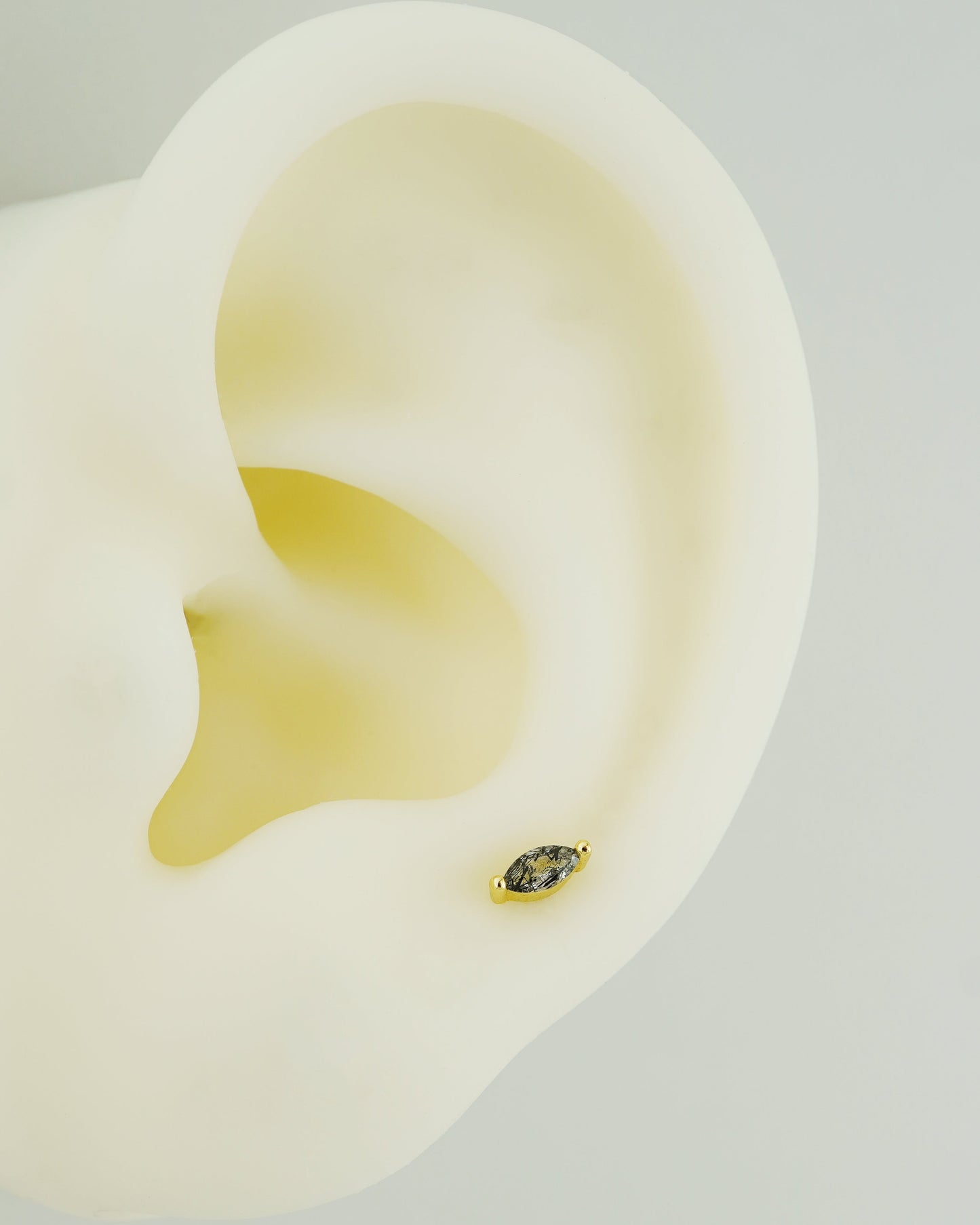 1 pc of Natural Black Rutile Quartz Marquise Shape Stud Earring in Gold Plated over Sterling Silver, 16G 6mm or 8mm Post