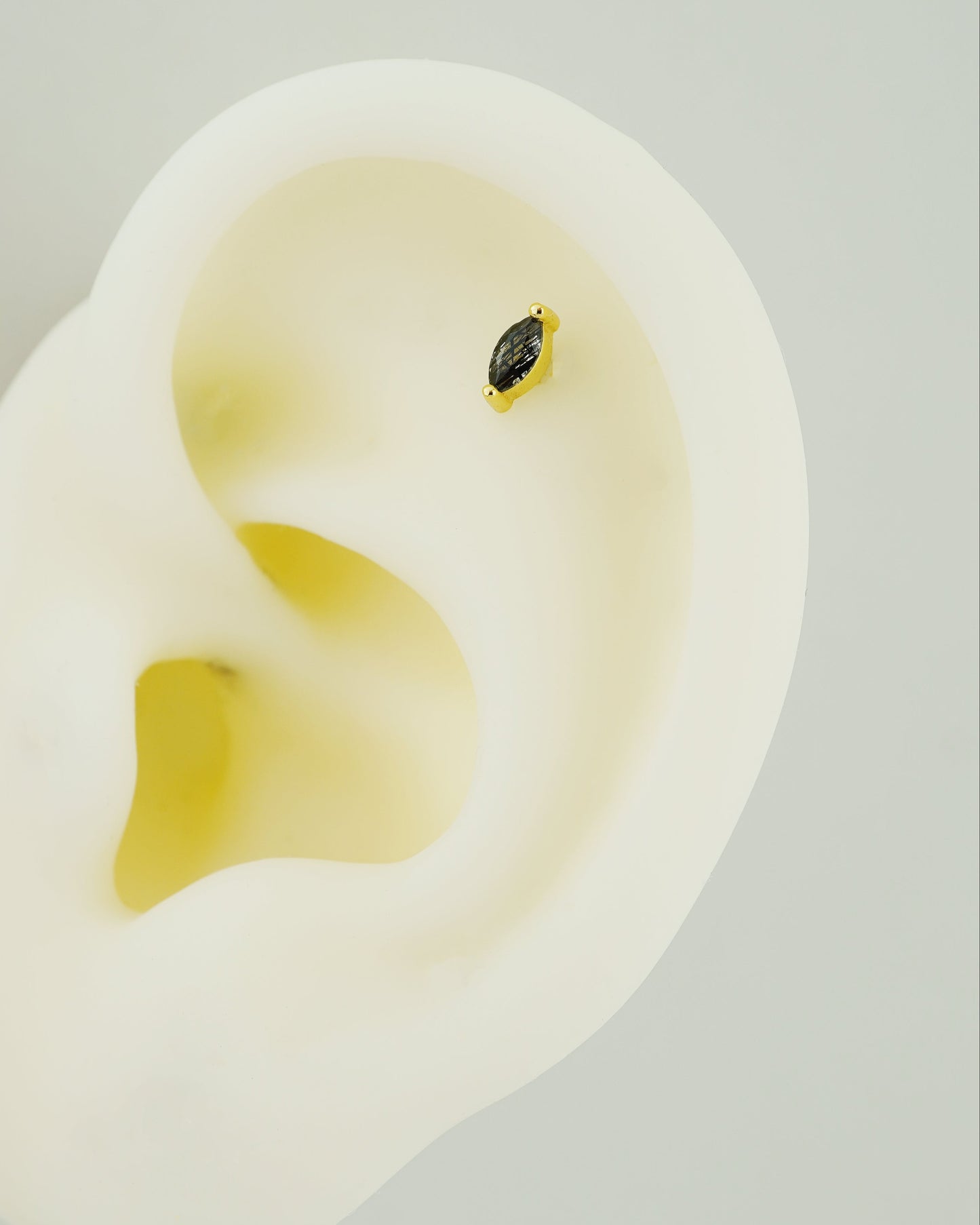 1 pc of Natural Black Rutile Quartz Marquise Shape Stud Earring in Gold Plated over Sterling Silver, 16G 6mm or 8mm Post