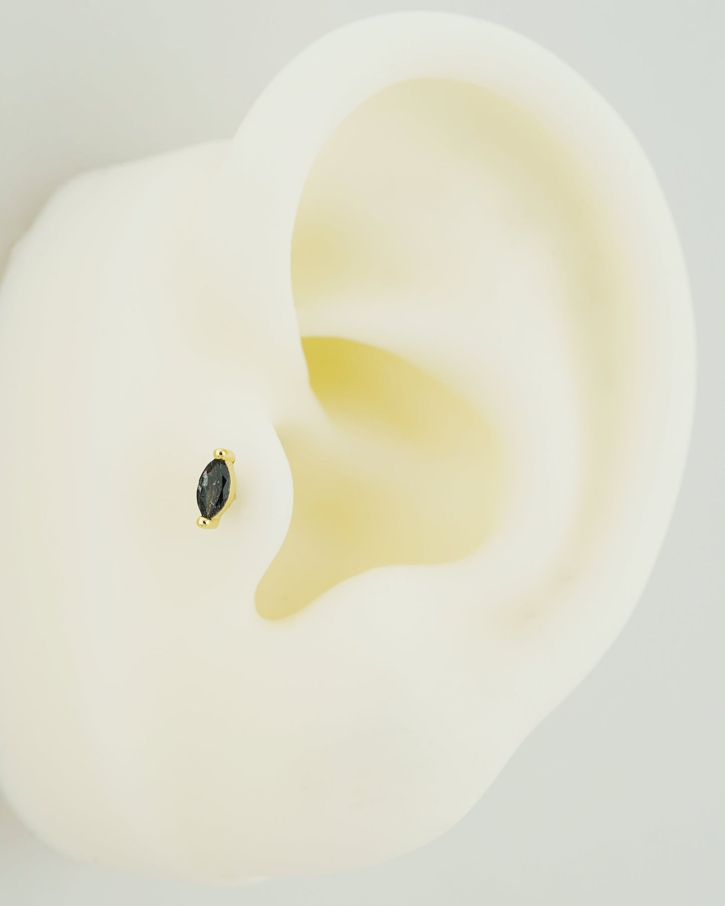 1 pc of Natural Black Rutile Quartz Marquise Shape Stud Earring in Gold Plated over Sterling Silver, 16G 6mm or 8mm Post