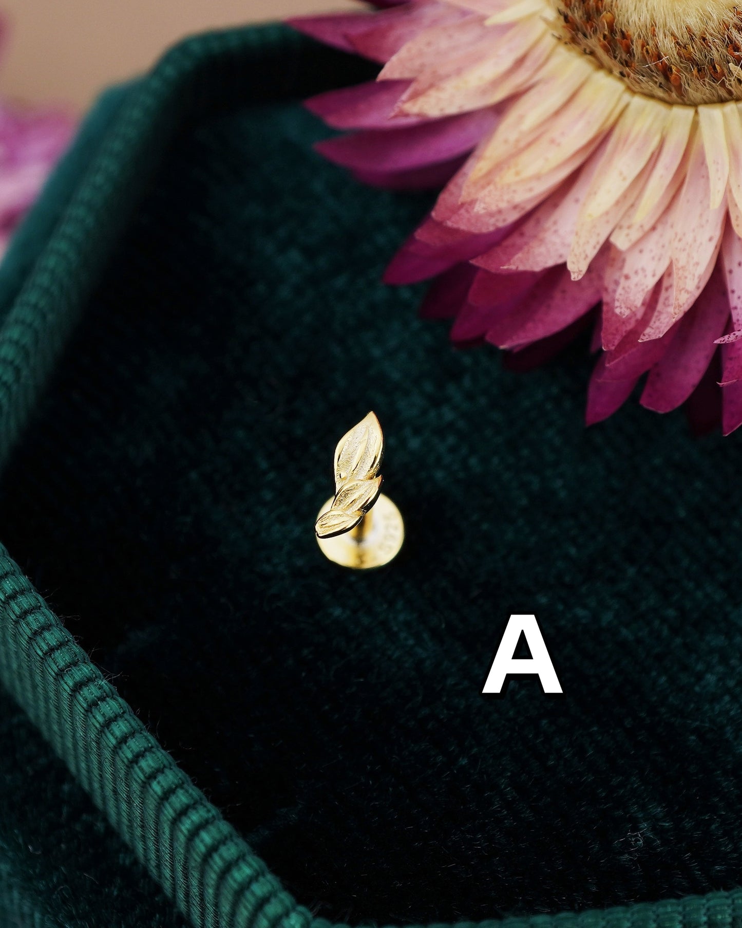 1 pc of Sterling Silver Leaf Stud Earring in 18ct Gold Plated, Tiny Delicate Nature Inspired Earlobe Cartilage Tragus Piercing Jewelry