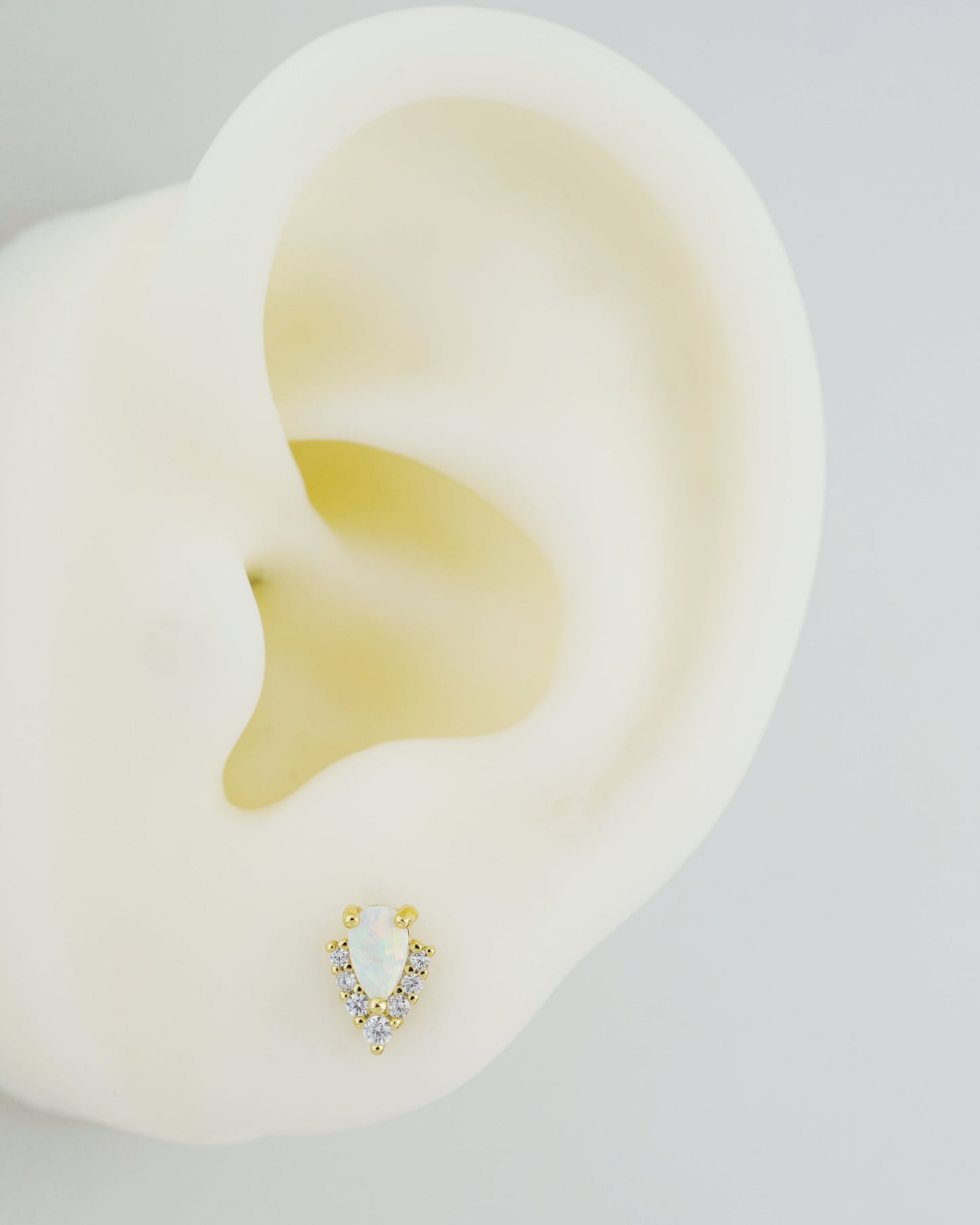 1 pc of Sterling Silver Fire Opal & CZ Stud Earring in 18ct Gold Plated, 16G 6mm or 8mm Post