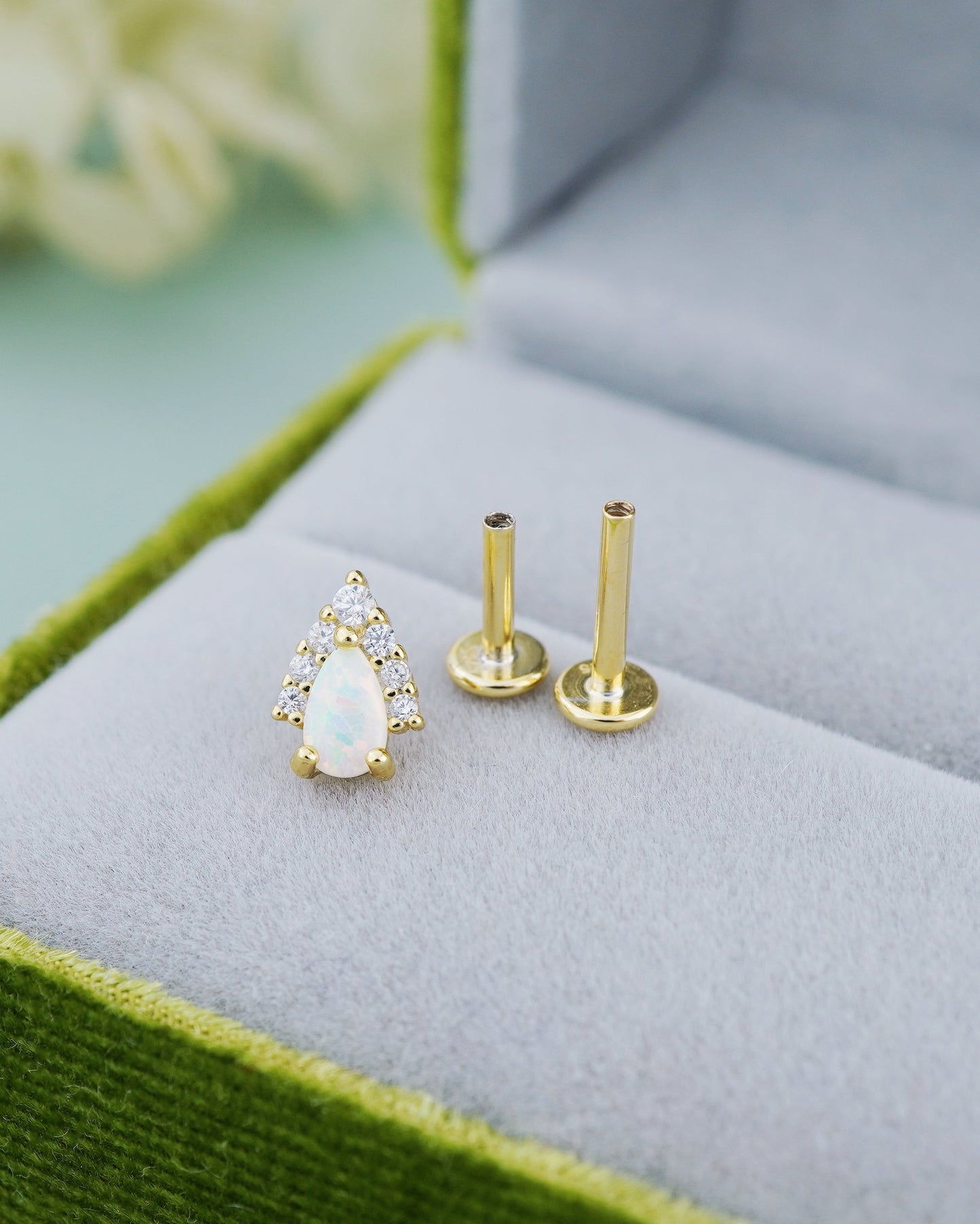 1 pc of Sterling Silver Fire Opal & CZ Stud Earring in 18ct Gold Plated, 16G 6mm or 8mm Post