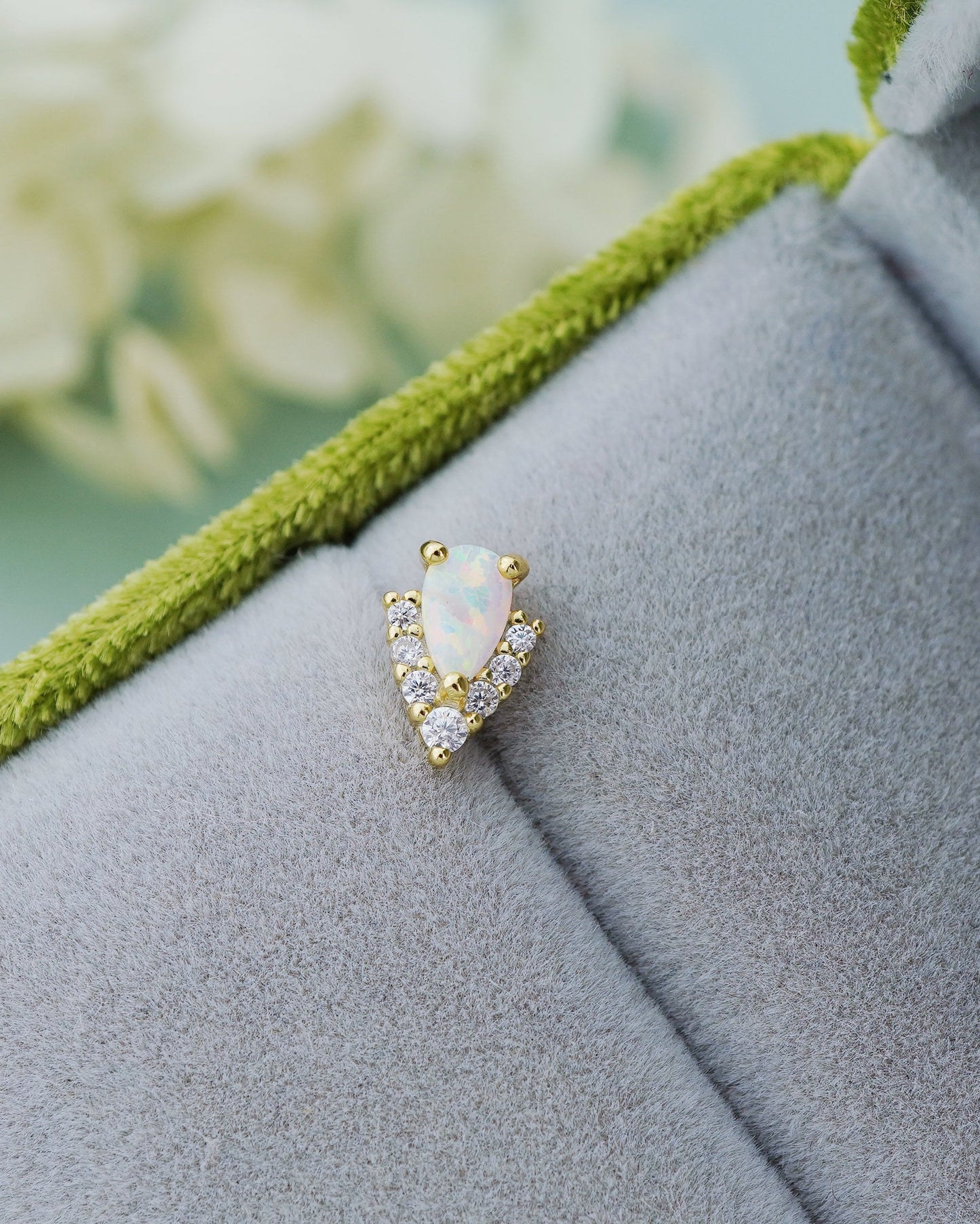 1 pc of Sterling Silver Fire Opal & CZ Stud Earring in 18ct Gold Plated, 16G 6mm or 8mm Post