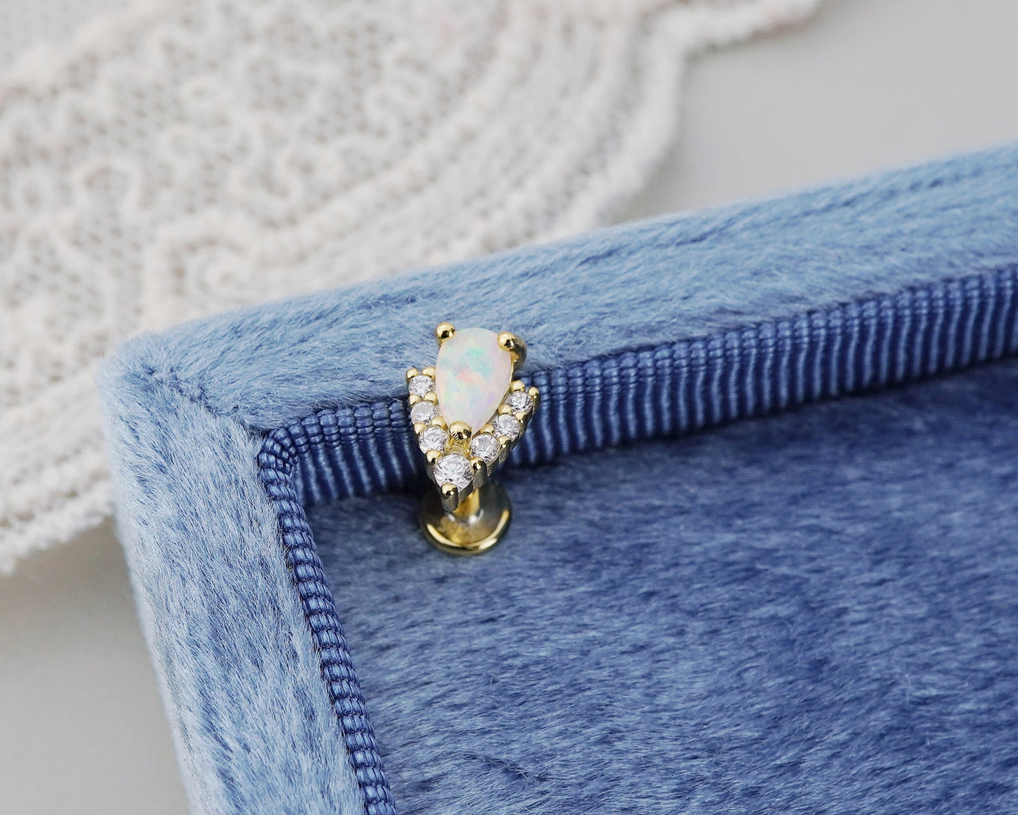 1 pc of Sterling Silver Fire Opal & CZ Stud Earring in 18ct Gold Plated, 16G 6mm or 8mm Post