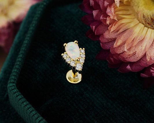 1 pc of Sterling Silver Fire Opal & CZ Stud Earring in 18ct Gold Plated, 16G 6mm or 8mm Post