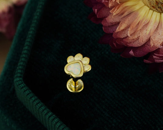 1 pc of Sterling Silver Fire Opal Paw Print Stud Earring in 18ct Gold Plated, 16G 6mm or 8mm Post