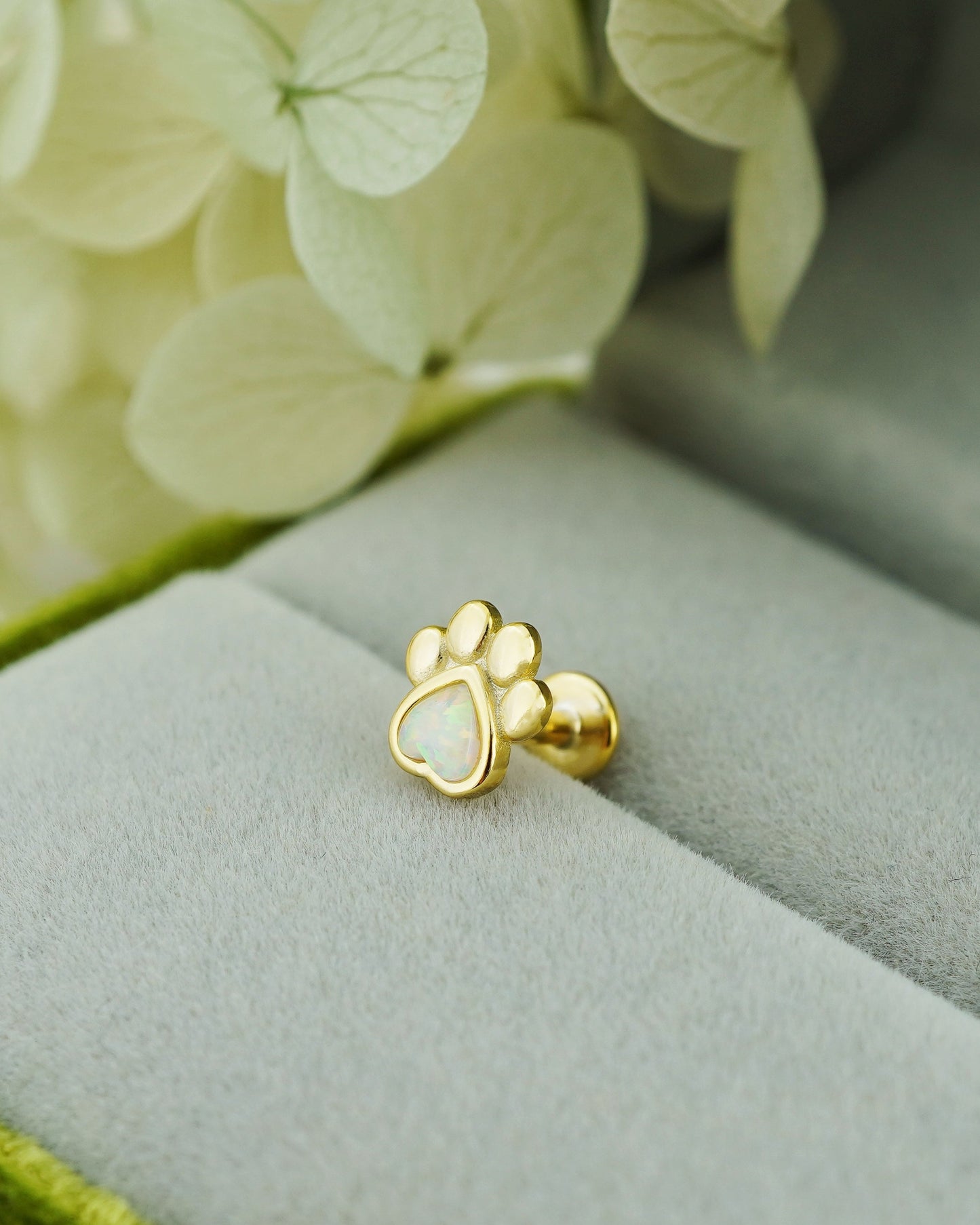1 pc of Sterling Silver Fire Opal Paw Print Stud Earring in 18ct Gold Plated, 16G 6mm or 8mm Post