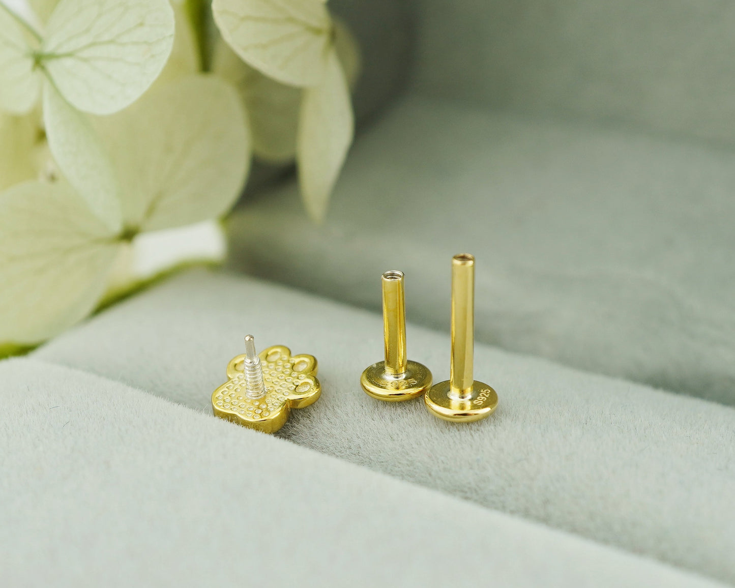 1 pc of Sterling Silver Fire Opal Paw Print Stud Earring in 18ct Gold Plated, 16G 6mm or 8mm Post