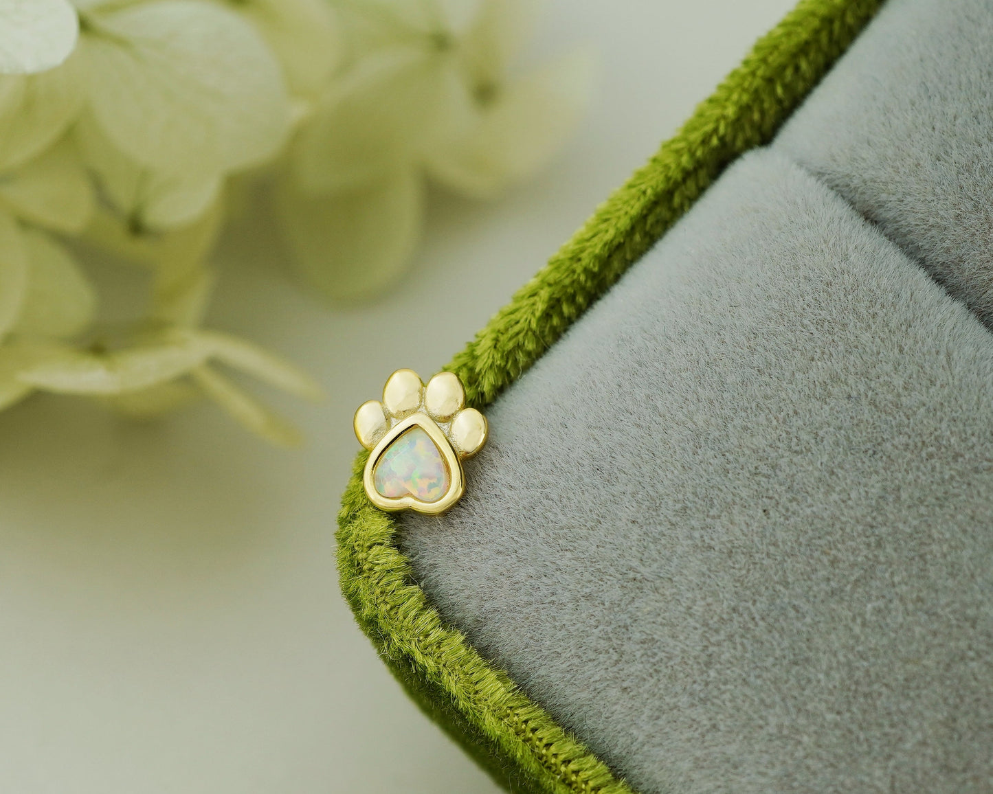 1 pc of Sterling Silver Fire Opal Paw Print Stud Earring in 18ct Gold Plated, 16G 6mm or 8mm Post