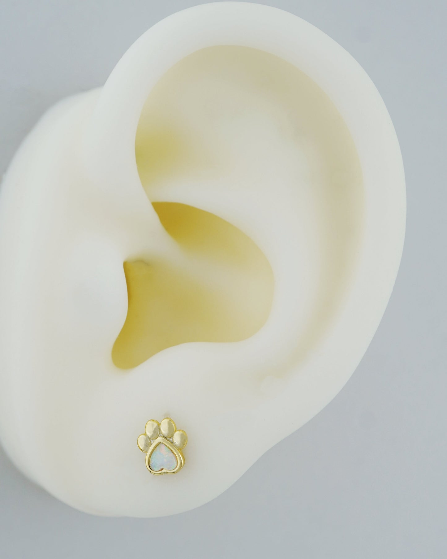 1 pc of Sterling Silver Fire Opal Paw Print Stud Earring in 18ct Gold Plated, 16G 6mm or 8mm Post