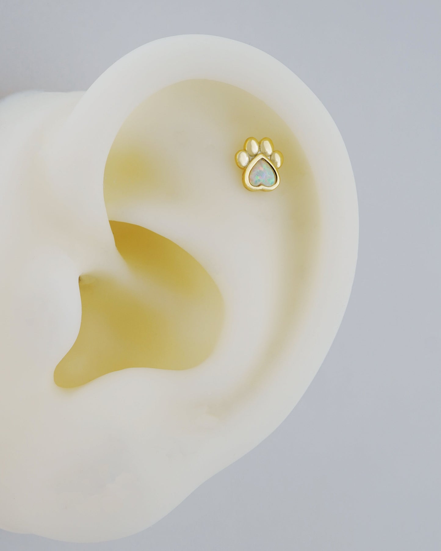 1 pc of Sterling Silver Fire Opal Paw Print Stud Earring in 18ct Gold Plated, 16G 6mm or 8mm Post